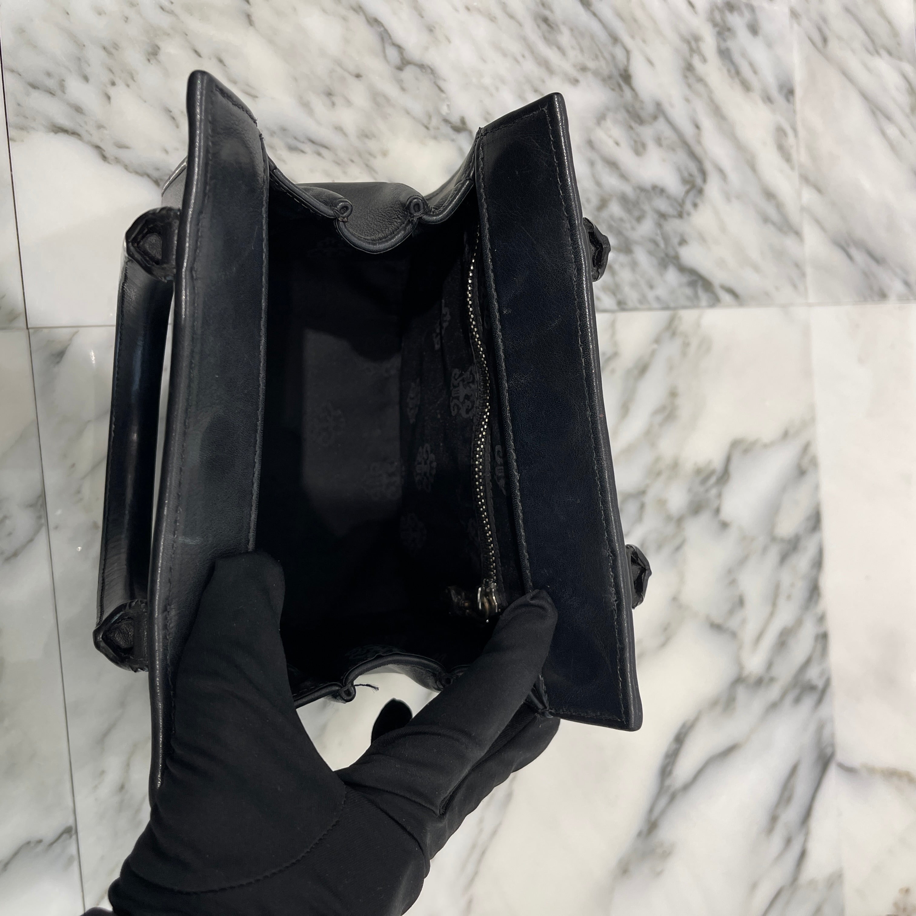 CHROME HEARTS DREW MINI BAG Cross Ball Leather Hand Bag クロム
