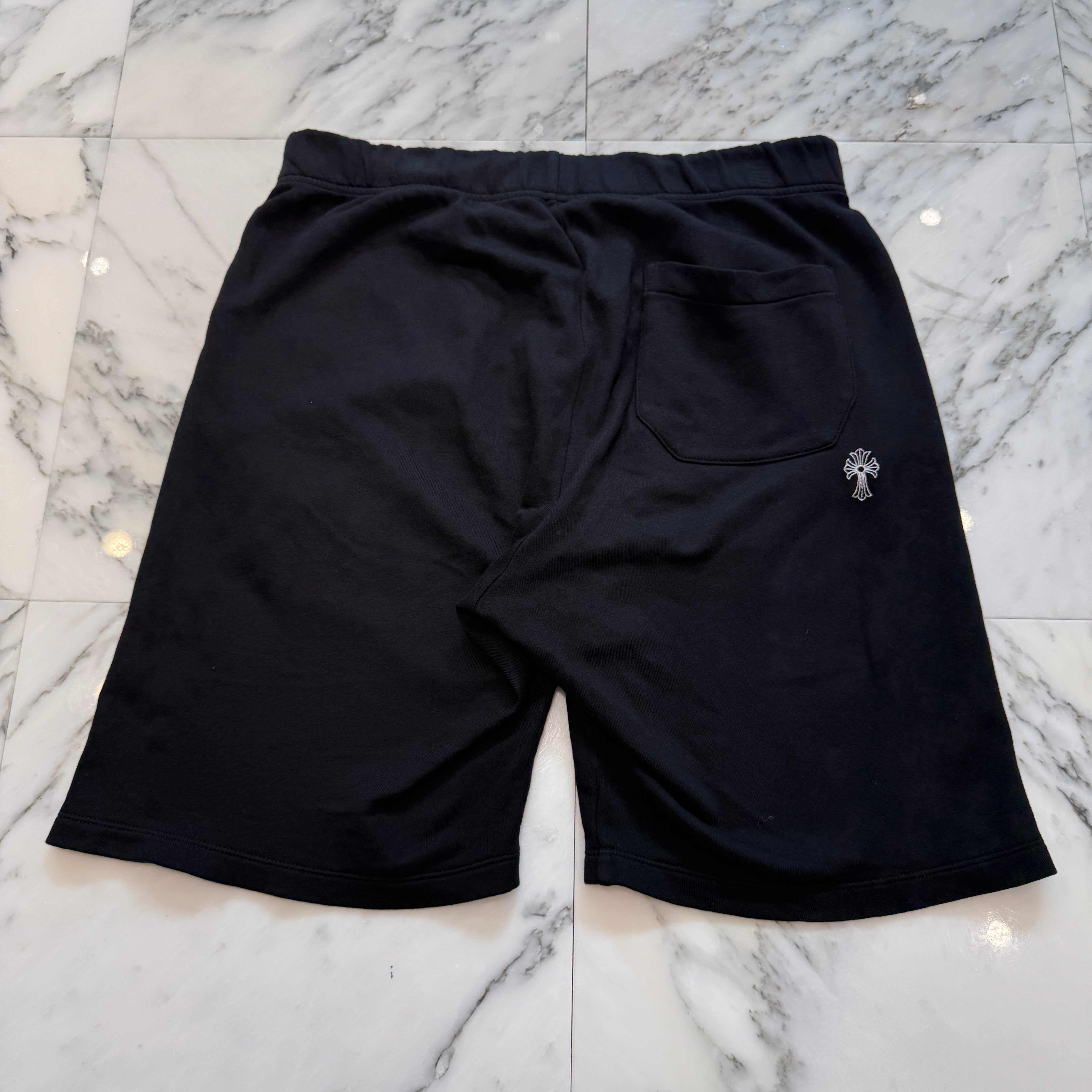 CHROME HEARTS Y NOT Vertical Logo Cross Embroidery Sweat Half Pants Size L クロムハ―ツ ワイノット ヴァーティカルロゴ クロス刺繡 スウェット ハーフパンツ サイズL