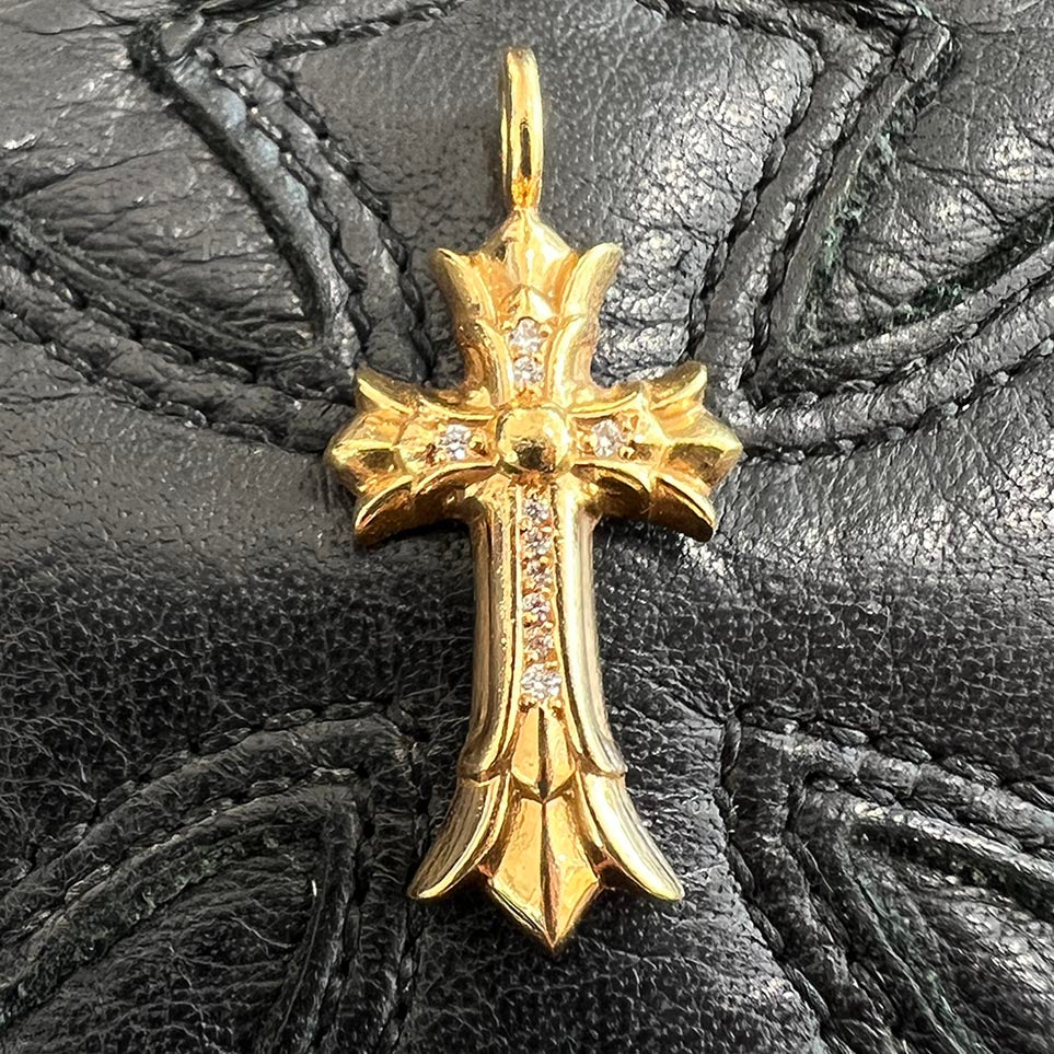 CHROME HEARTS 22K Double CH Cross Charm Pave Diamond Pendant Top クロムハーツ 22K ダブルCHクロス チャーム パヴェダイヤモンド ペンダントトップ