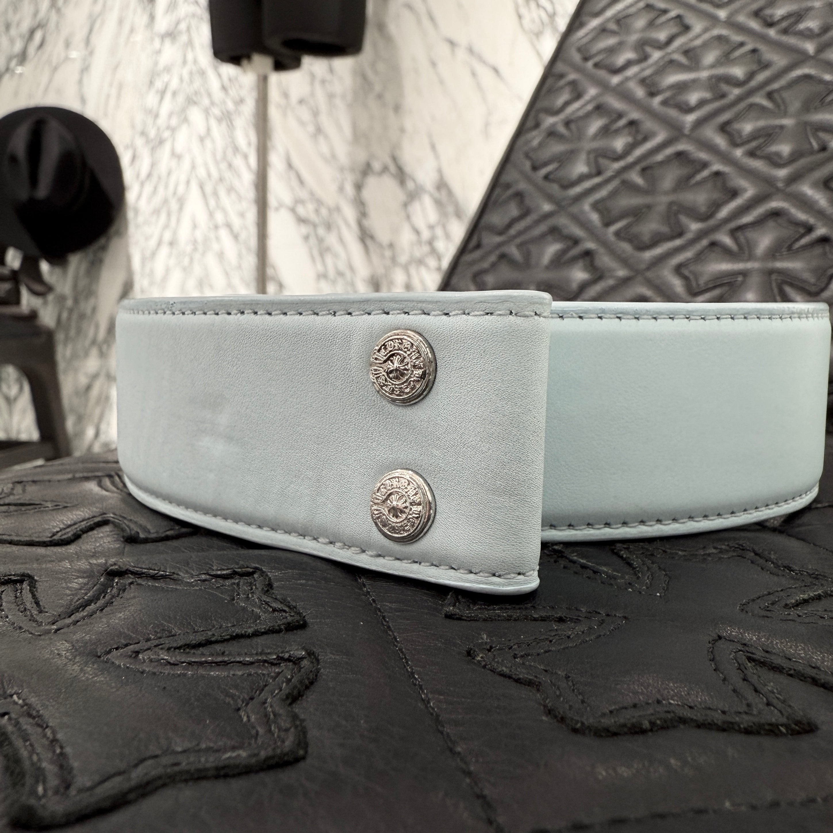 CHROME HEARTS 1.5 STRAP Horseshoe Rivet Leather Belt Size 32 クロムハーツ 1.5ストラップ ホースシューリベット レザーベルト サイズ32