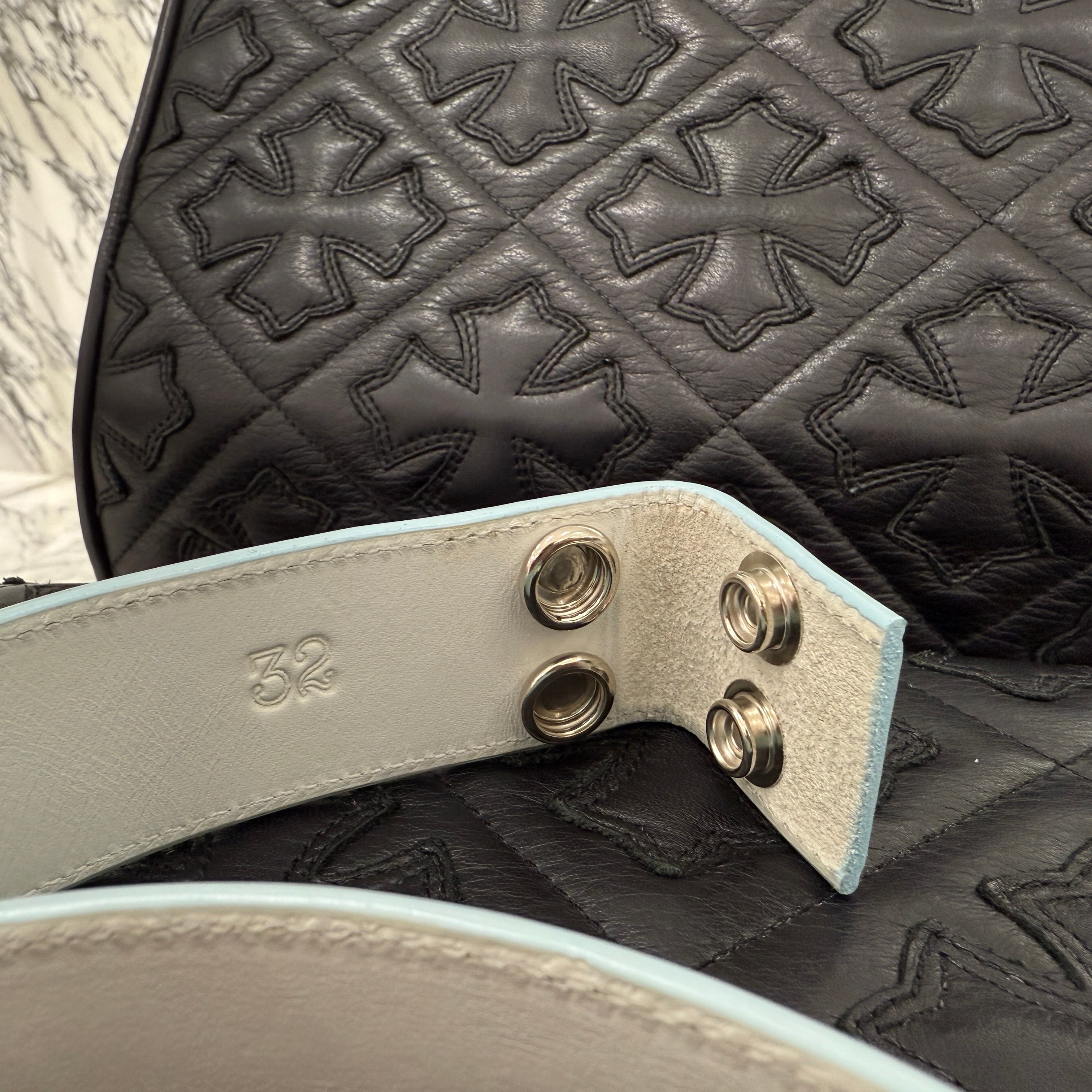 CHROME HEARTS 1.5 STRAP Horseshoe Rivet Leather Belt Size 32 クロムハーツ 1.5ストラップ ホースシューリベット レザーベルト サイズ32