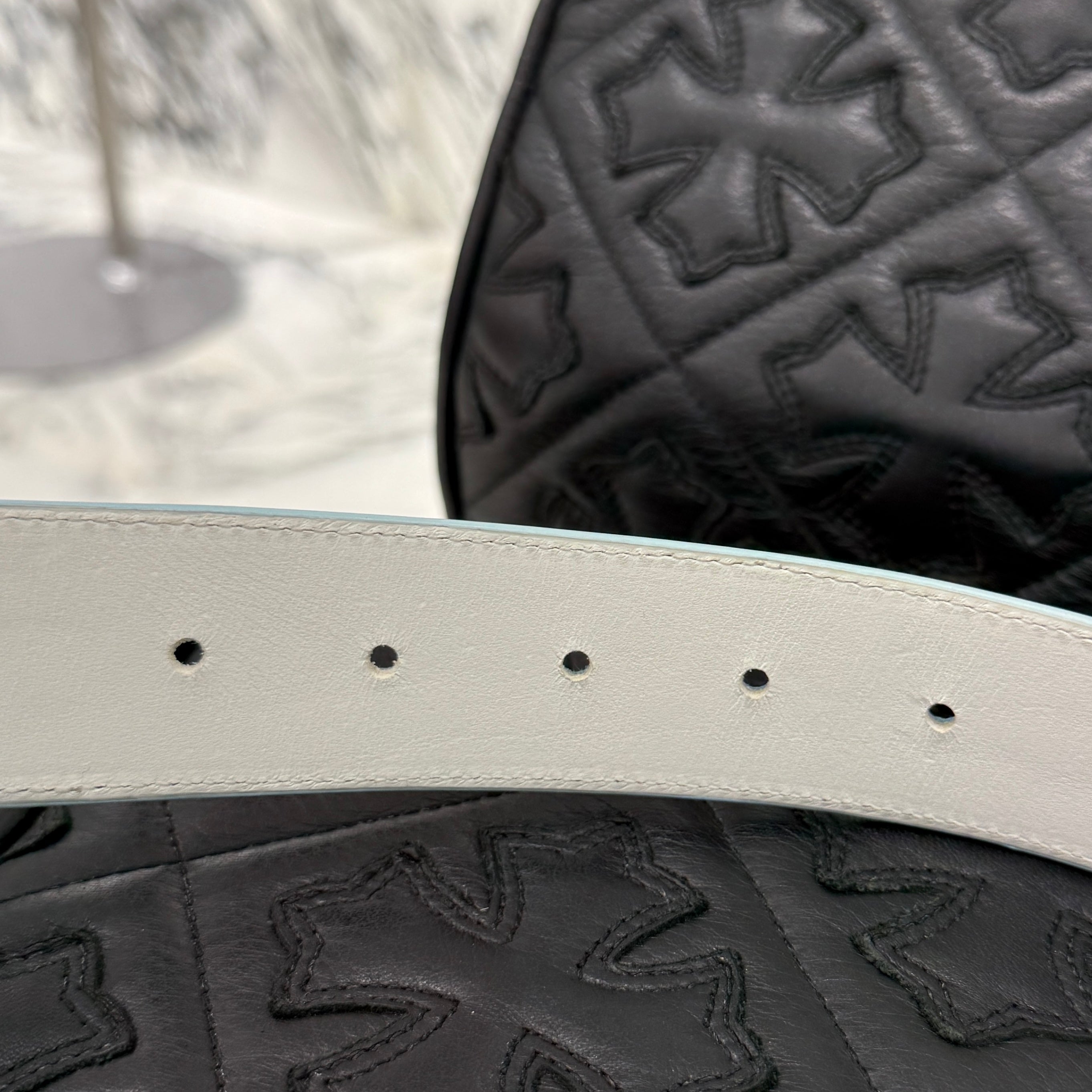 CHROME HEARTS 1.5 STRAP Horseshoe Rivet Leather Belt Size 32 クロムハーツ 1.5ストラップ ホースシューリベット レザーベルト サイズ32