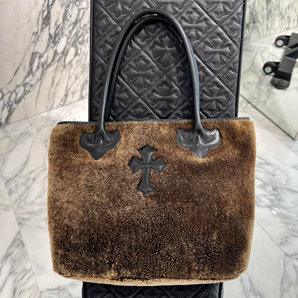 CHROME HEARTS 1 Cross Leather Patch Fur FS Tote Bag クロムハーツ 1クロス レザーパッチ ファー FS トートバッグ