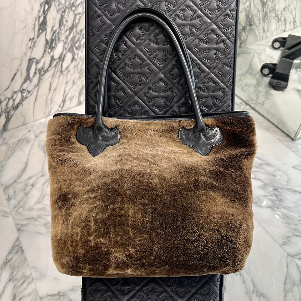 CHROME HEARTS 1 Cross Leather Patch Fur FS Tote Bag クロムハーツ 1クロス レザーパッチ ファー FS トートバッグ