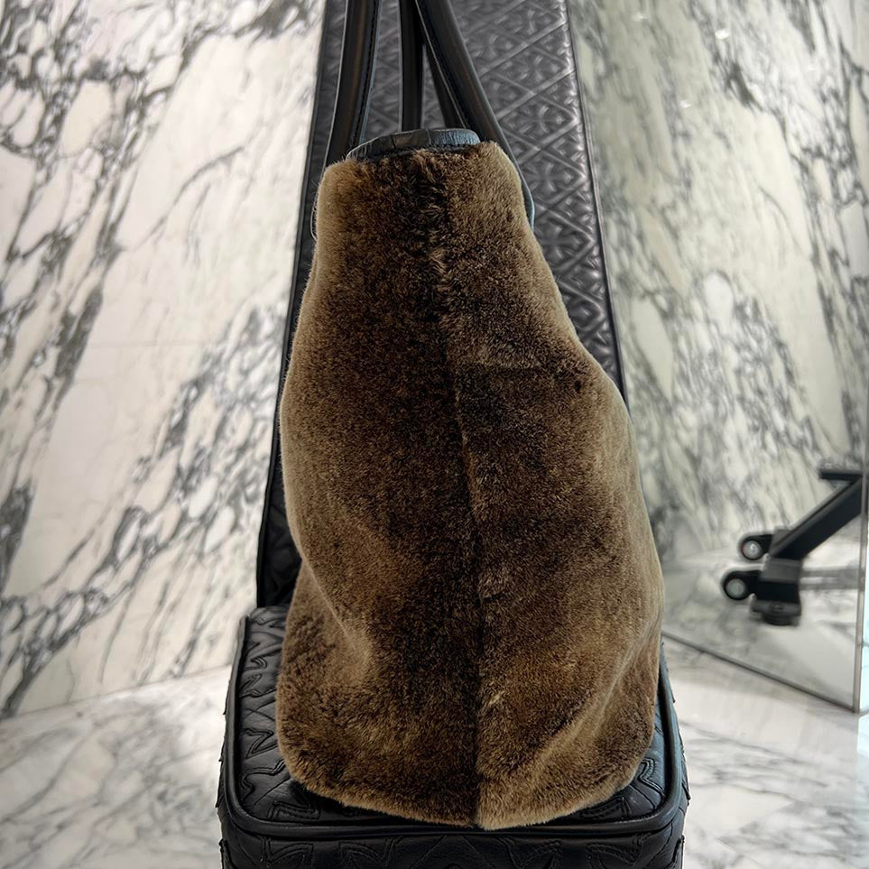 CHROME HEARTS 1 Cross Leather Patch Fur FS Tote Bag クロムハーツ 1