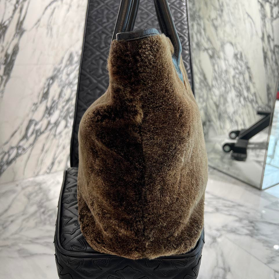 CHROME HEARTS 1 Cross Leather Patch Fur FS Tote Bag クロムハーツ 1クロス レザーパッチ ファー FS トートバッグ