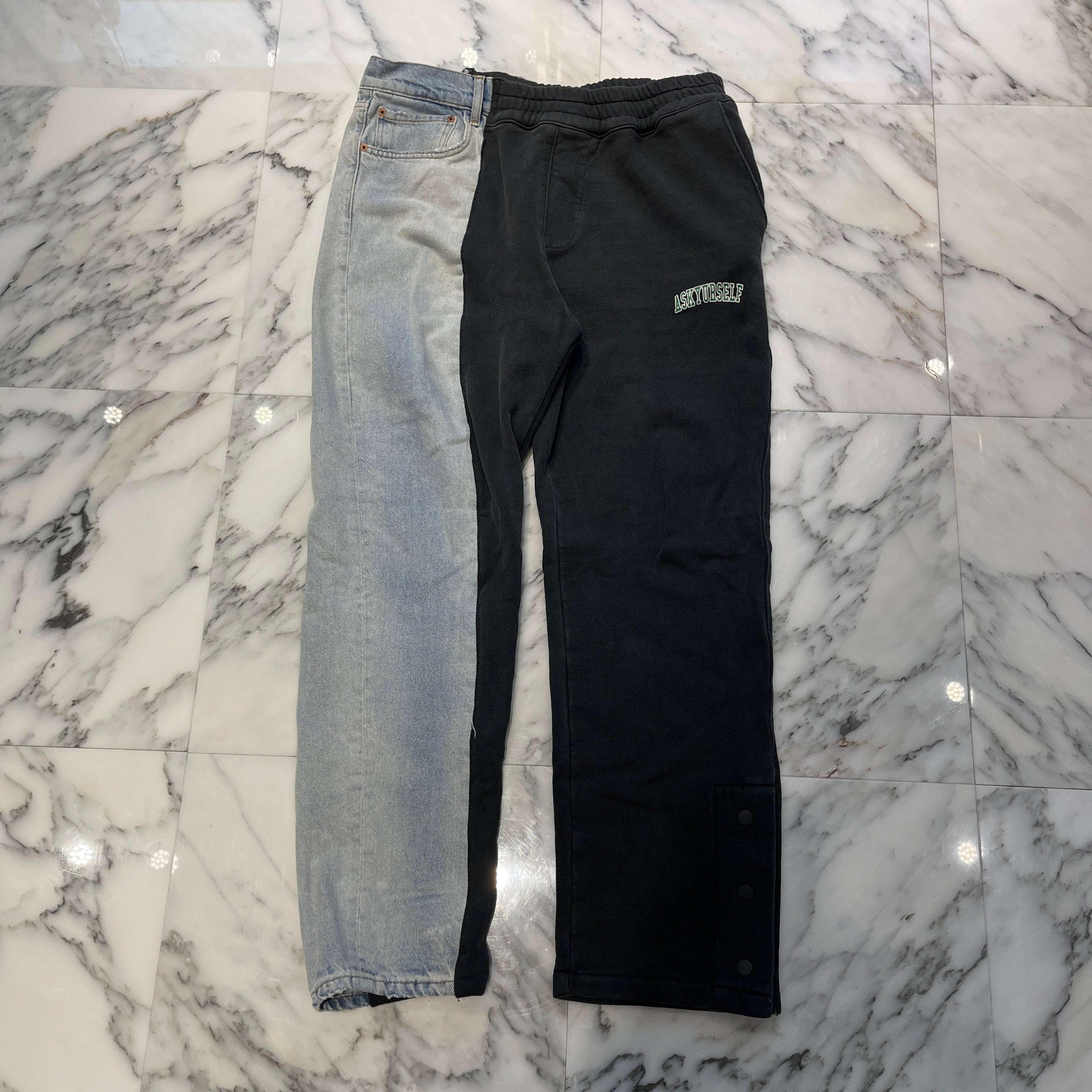 ASKYURSELF × KIM DUONG SPILIT JOGGER HALF DENIM SWEAT PANTS Size XL アスクユアセルフ ×  キムドゥオング スピリット ジョガー ハーフデニム スウェットパンツ サイズXL