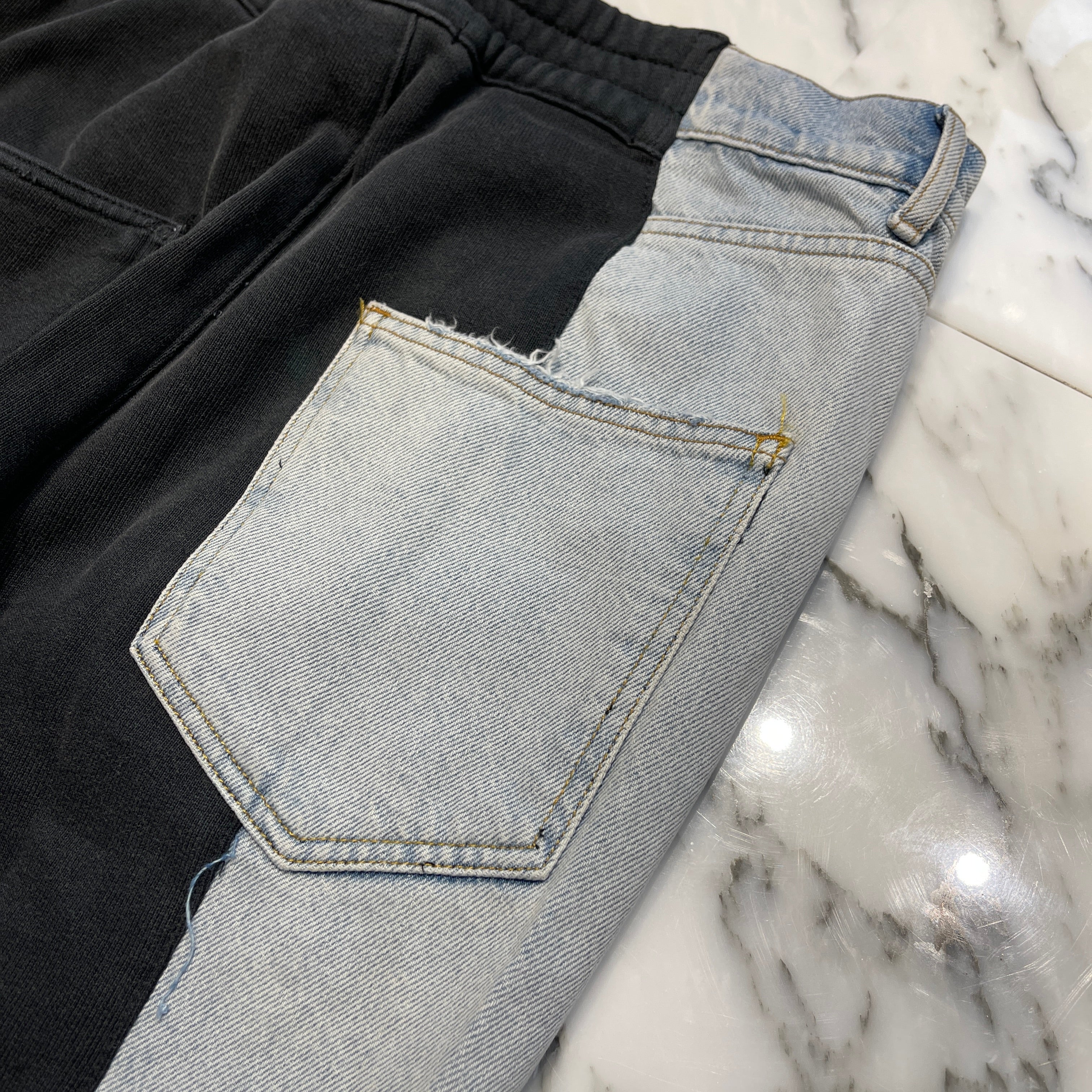 ASKYURSELF × KIM DUONG SPILIT JOGGER HALF DENIM SWEAT PANTS Size XL アスクユアセルフ ×  キムドゥオング スピリット ジョガー ハーフデニム スウェットパンツ サイズXL