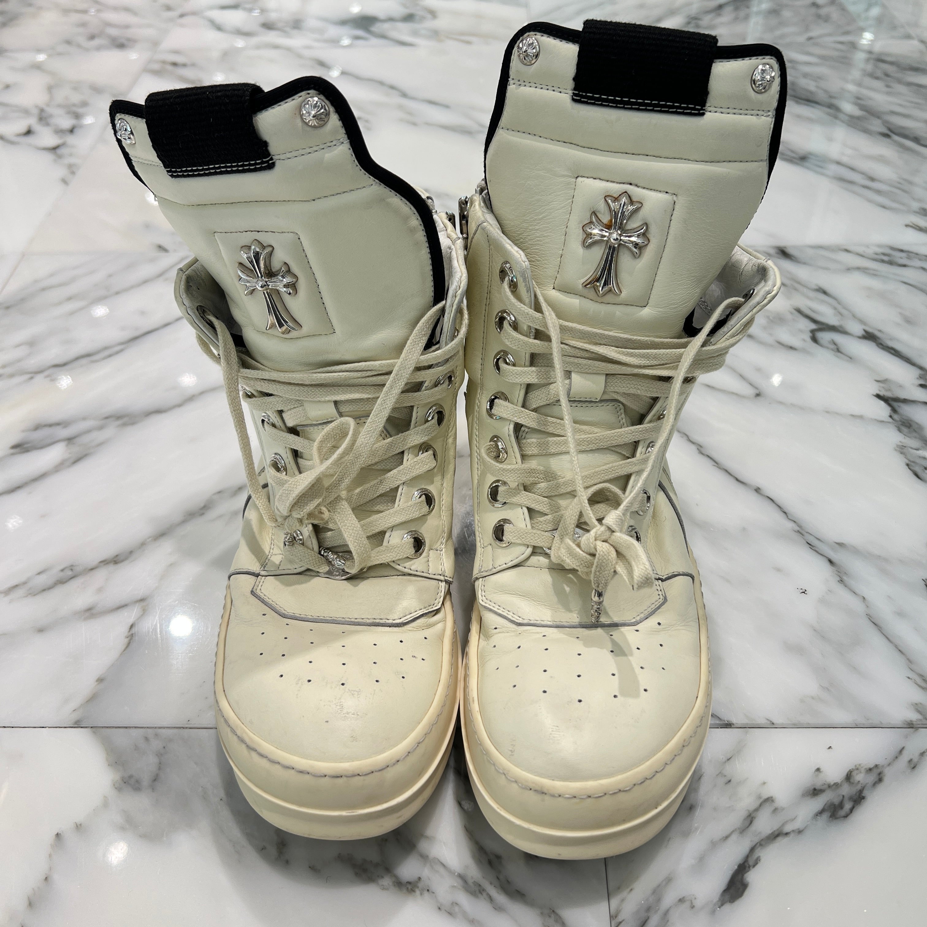 CHROME HEARTS × Rick Owens Geobasket Leather Sneakers Size 42 クロムハーツ × リックオーエンス ジオバスケット レザースニーカー サイズ42