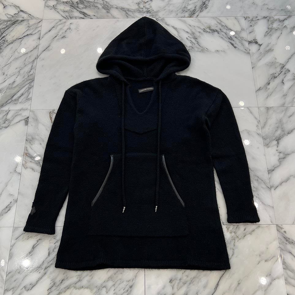 CHROME HEARTS Leather Cross Patch Cashmere Mohair Blend Knit Hoodie Size XS クロムハーツ レザークロスパッチ カシミヤ モヘア ブレンド ニットフーディ サイズXS