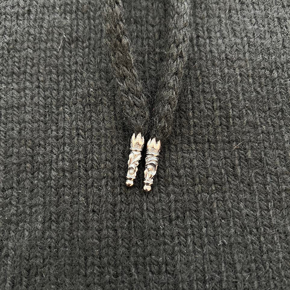 CHROME HEARTS Leather Cross Patch Cashmere Mohair Blend Knit Hoodie Size XS クロムハーツ レザークロスパッチ カシミヤ モヘア ブレンド ニットフーディ サイズXS