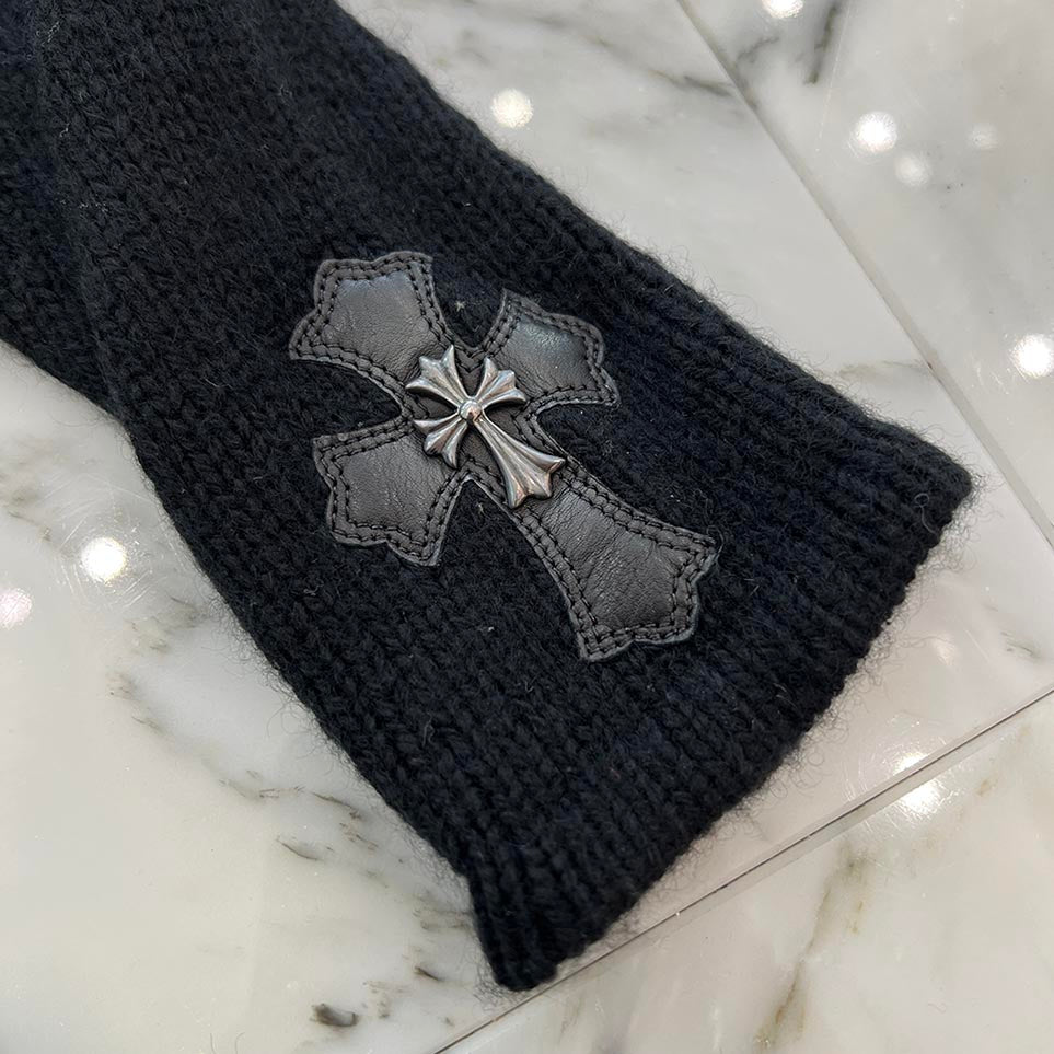 CHROME HEARTS Leather Cross Patch Cashmere Mohair Blend Knit Hoodie Size XS クロムハーツ レザークロスパッチ カシミヤ モヘア ブレンド ニットフーディ サイズXS