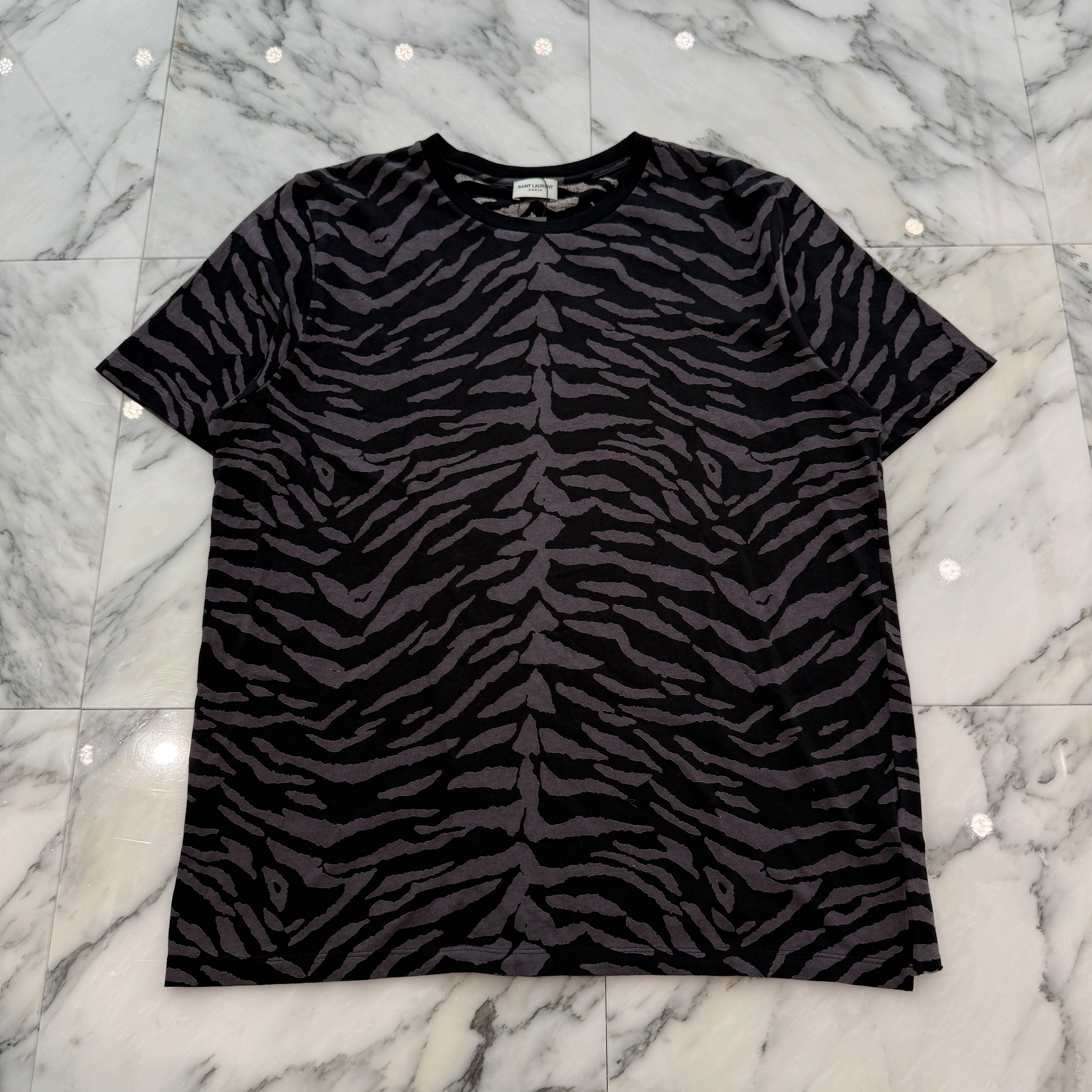 SAINT LAURENT 2019SS Zebra Print Cotton Tee 577097 YBII2 Size L サンローランパリ ゼブラ柄 プリント コットン Tシャツ サイズL