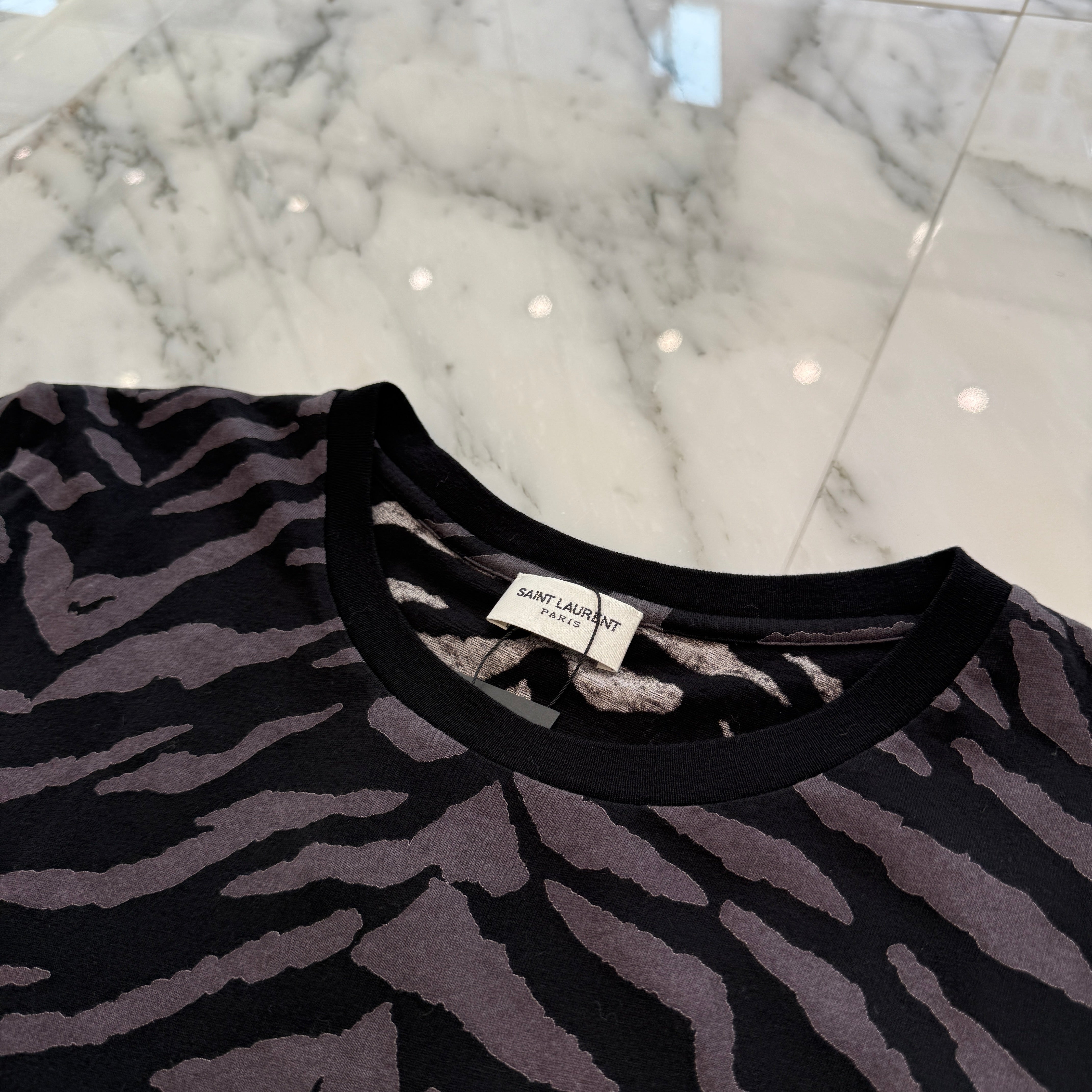SAINT LAURENT 2019SS Zebra Print Cotton Tee 577097 YBII2 Size L サンローランパリ ゼブラ柄 プリント コットン Tシャツ サイズL