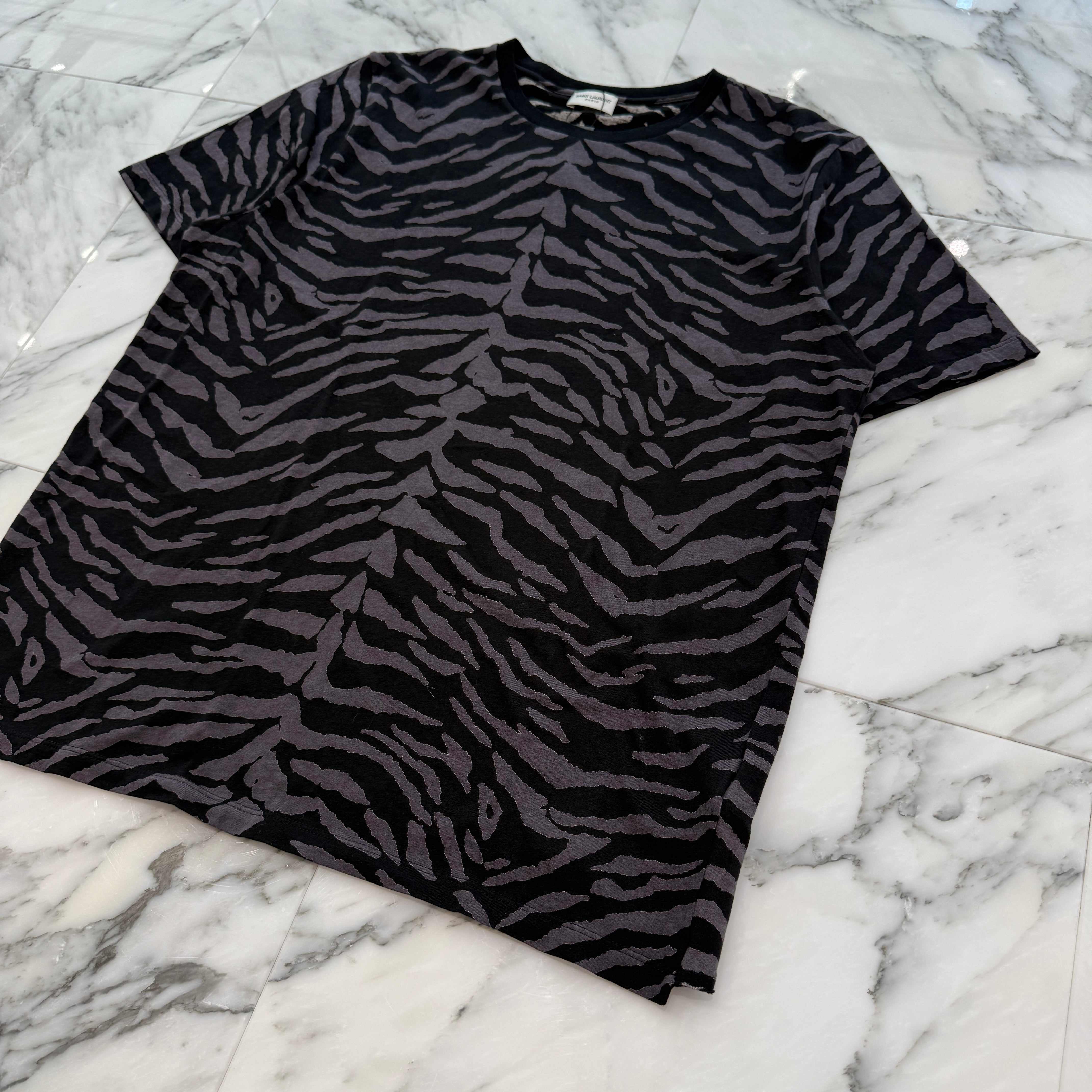 SAINT LAURENT 2019SS Zebra Print Cotton Tee 577097 YBII2 Size L サンローランパリ ゼブラ柄 プリント コットン Tシャツ サイズL