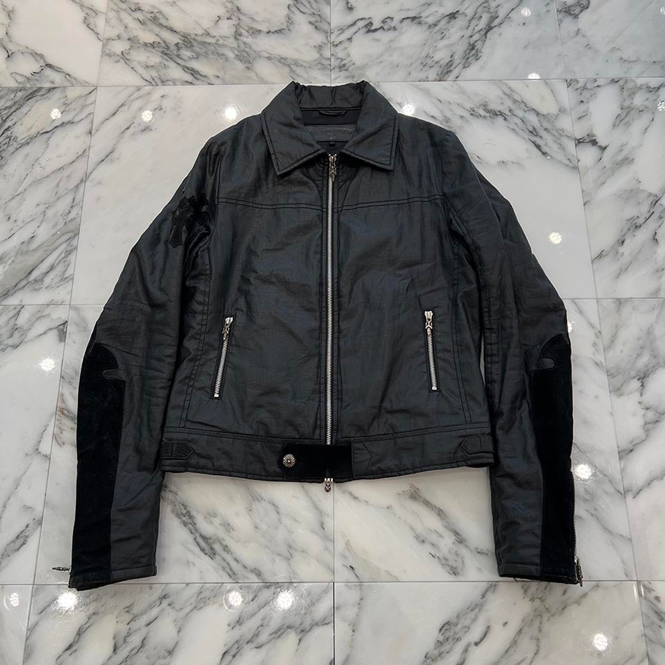 CHROME HEARTS Carmalita Fleury Leather Cross Patch Zip Up Jacket Size S クロムハーツ カルマニータ フレアニー レザークロスパッチ ジップアップジャケット サイズS