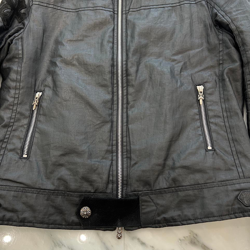 CHROME HEARTS Carmalita Fleury Leather Cross Patch Zip Up Jacket Size S クロムハーツ カルマニータ フレアニー レザークロスパッチ ジップアップジャケット サイズS