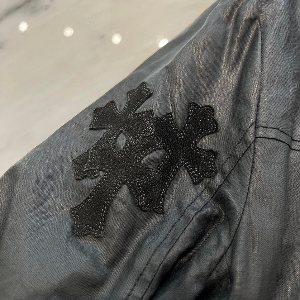 CHROME HEARTS Carmalita Fleury Leather Cross Patch Zip Up Jacket Size S クロムハーツ カルマニータ フレアニー レザークロスパッチ ジップアップジャケット サイズS