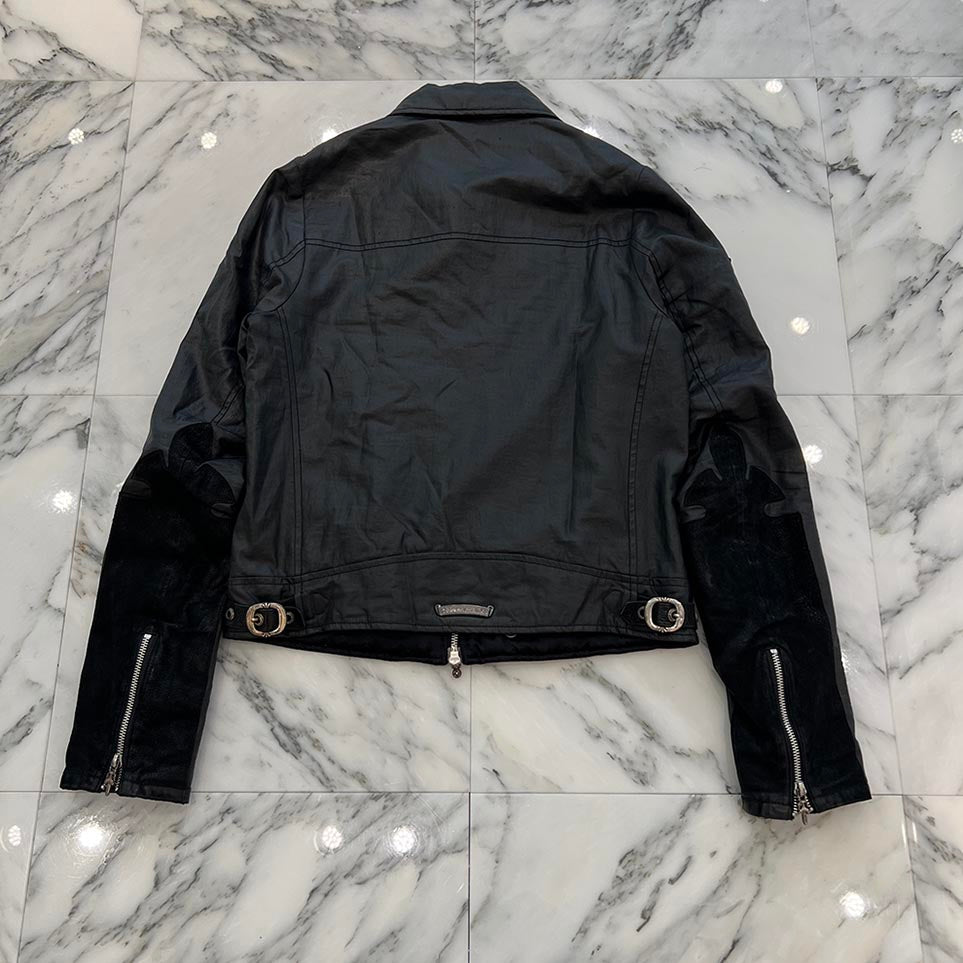 CHROME HEARTS Carmalita Fleury Leather Cross Patch Zip Up Jacket Size S クロムハーツ カルマニータ フレアニー レザークロスパッチ ジップアップジャケット サイズS