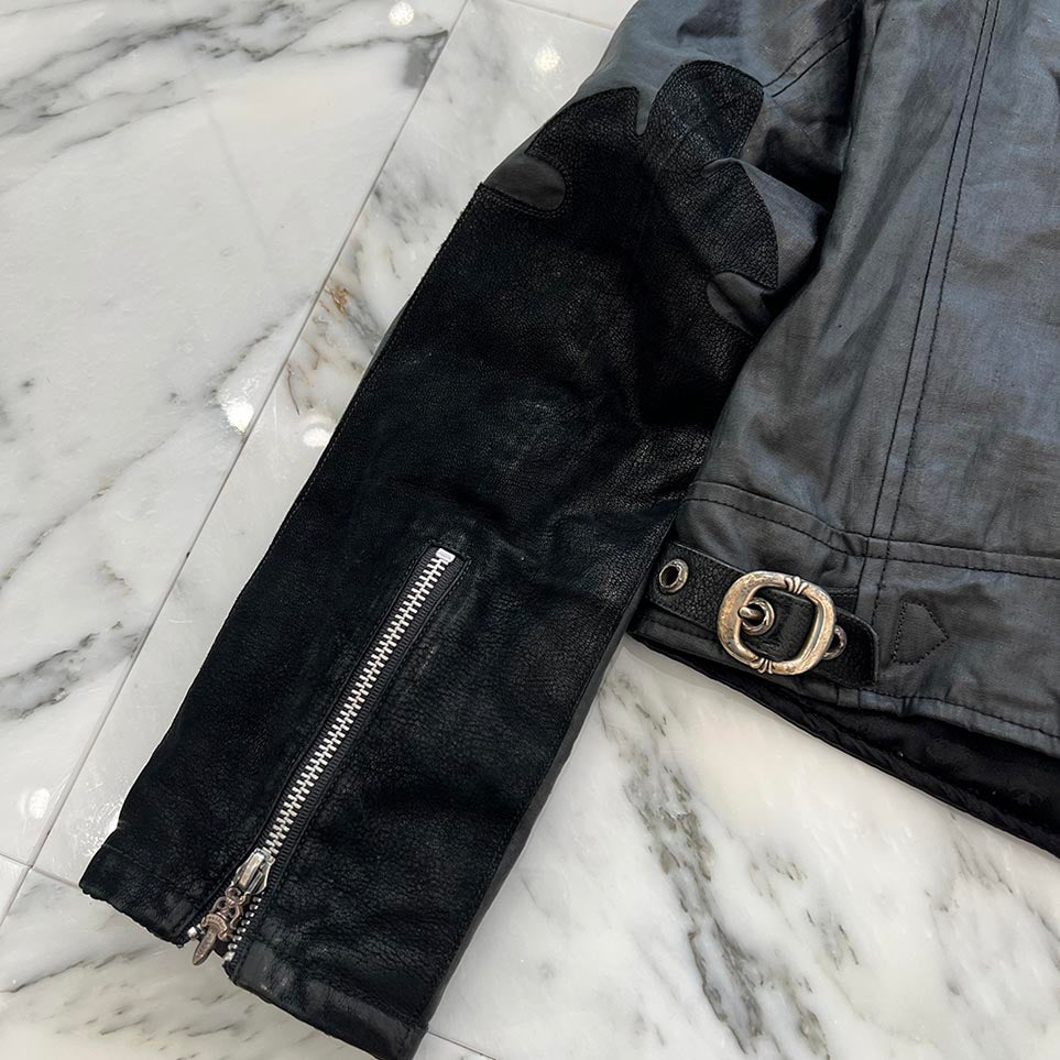 CHROME HEARTS Carmalita Fleury Leather Cross Patch Zip Up Jacket Size S クロムハーツ カルマニータ フレアニー レザークロスパッチ ジップアップジャケット サイズS