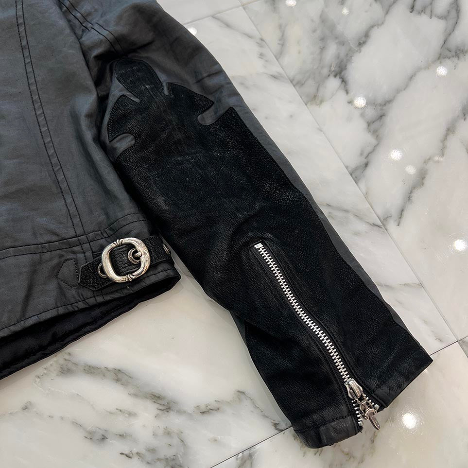 CHROME HEARTS Carmalita Fleury Leather Cross Patch Zip Up Jacket Size S クロムハーツ カルマニータ フレアニー レザークロスパッチ ジップアップジャケット サイズS