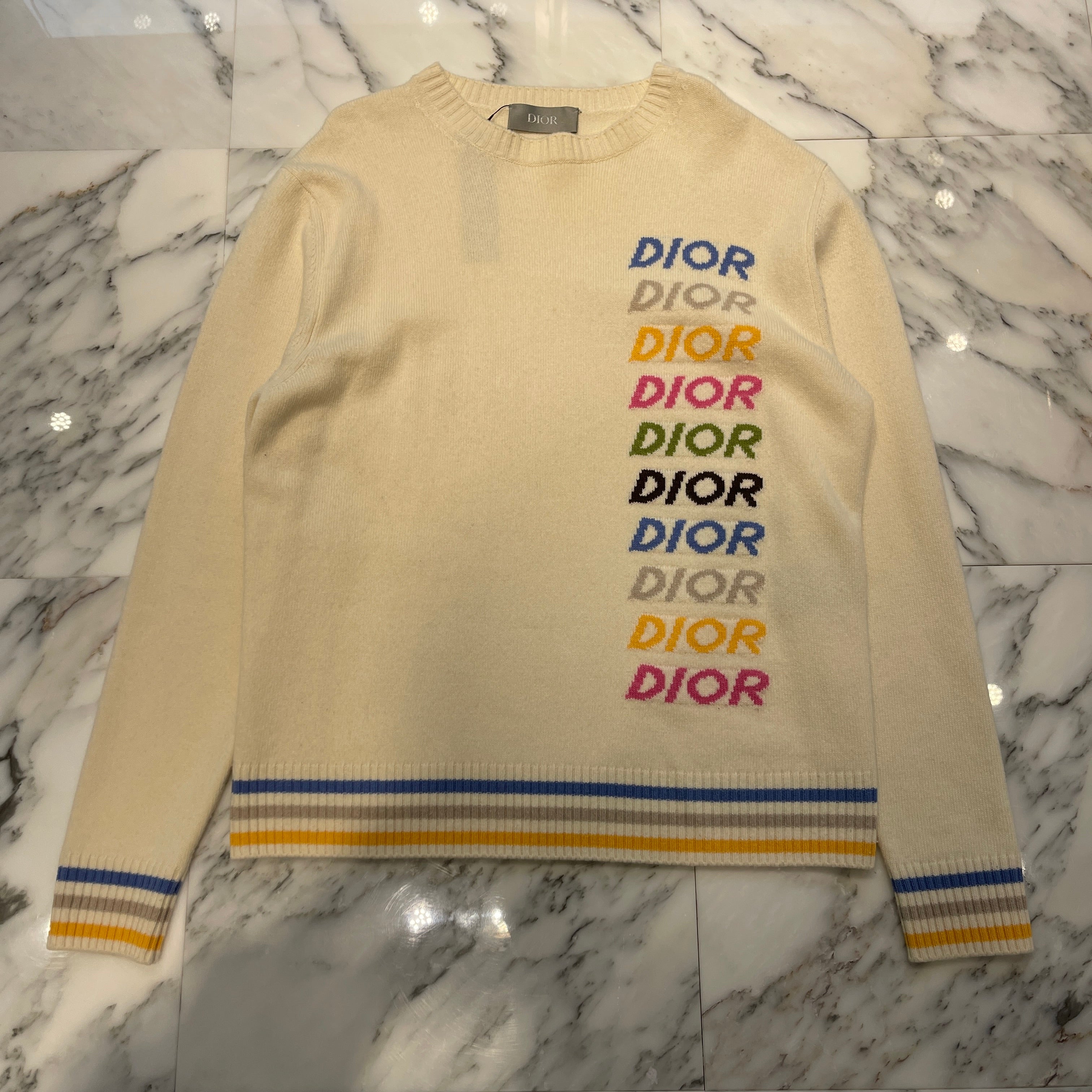 DIOR 2024SS Wool And Cashmere Inlaid Knit Sweater 413M649T774 Size M ディオール ウール&カシミヤ インレイド ニットセーター サイズM