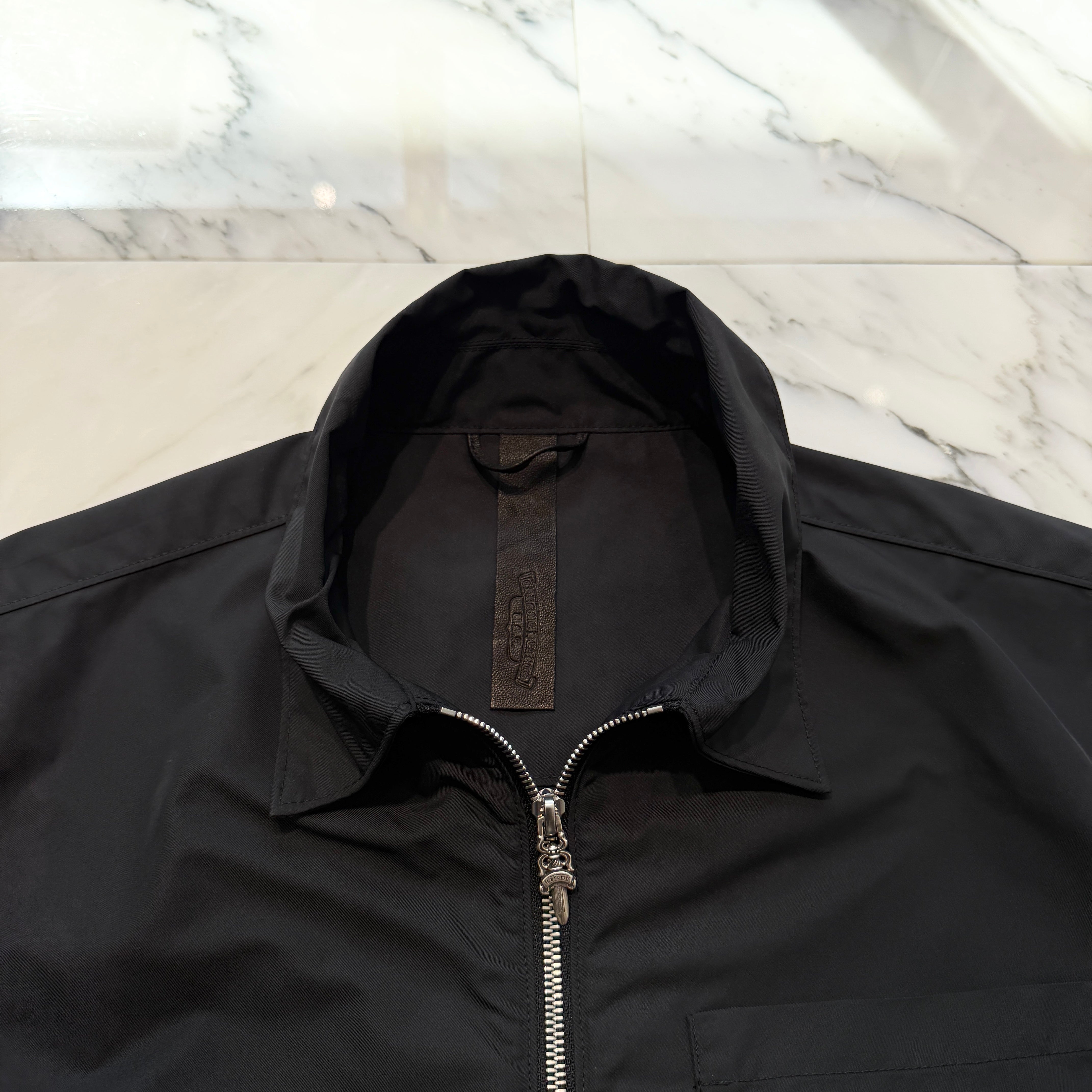 CHROME HEARTS Y NOT Carpenter Leather Pocket Nylon Zip Shirt Size