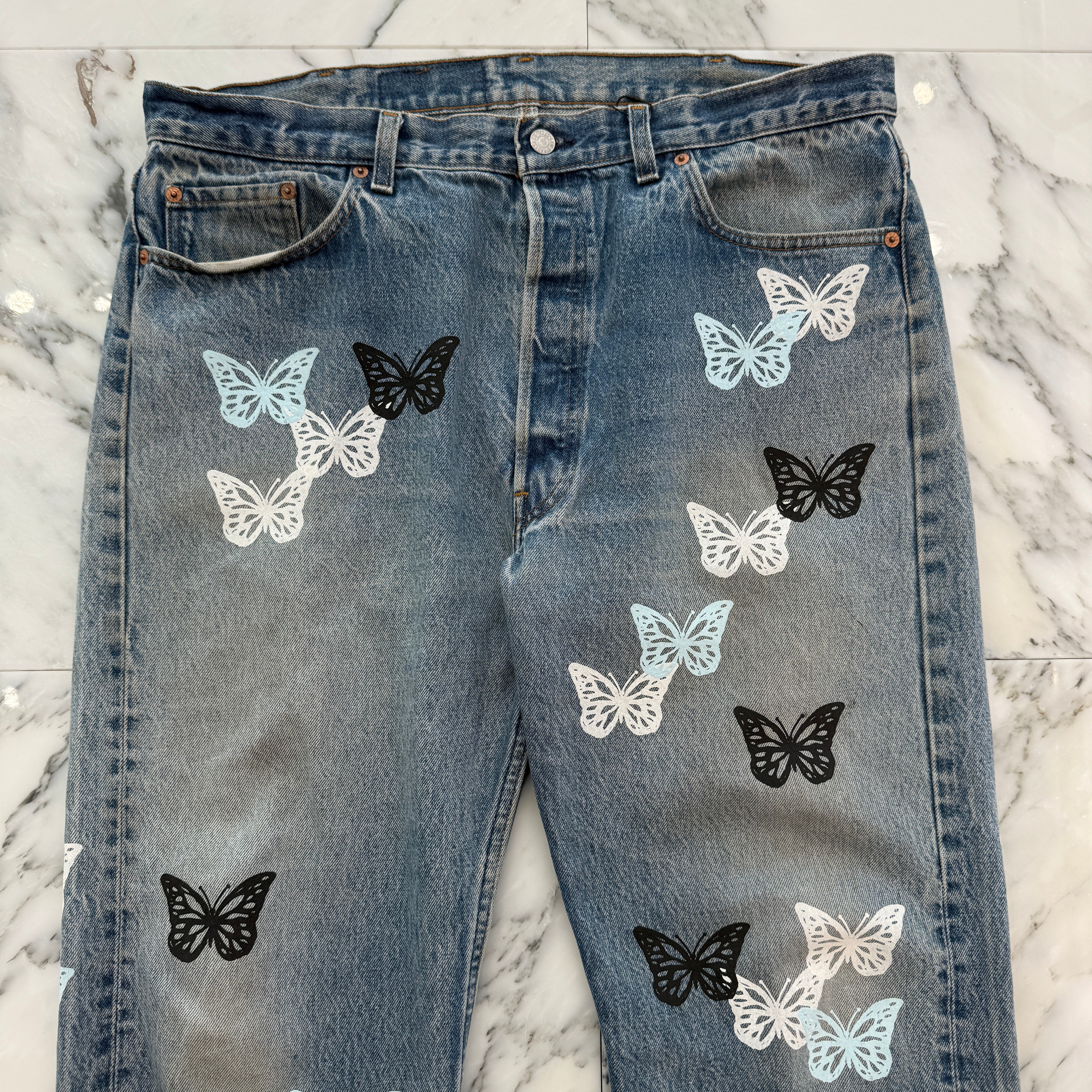 ABOUT DREAMS Butterfly Jeans Size W40×L31 アバウトドリームズ バタフライジーンズ インディゴ×ブラック×ブルー サイズW40×L31