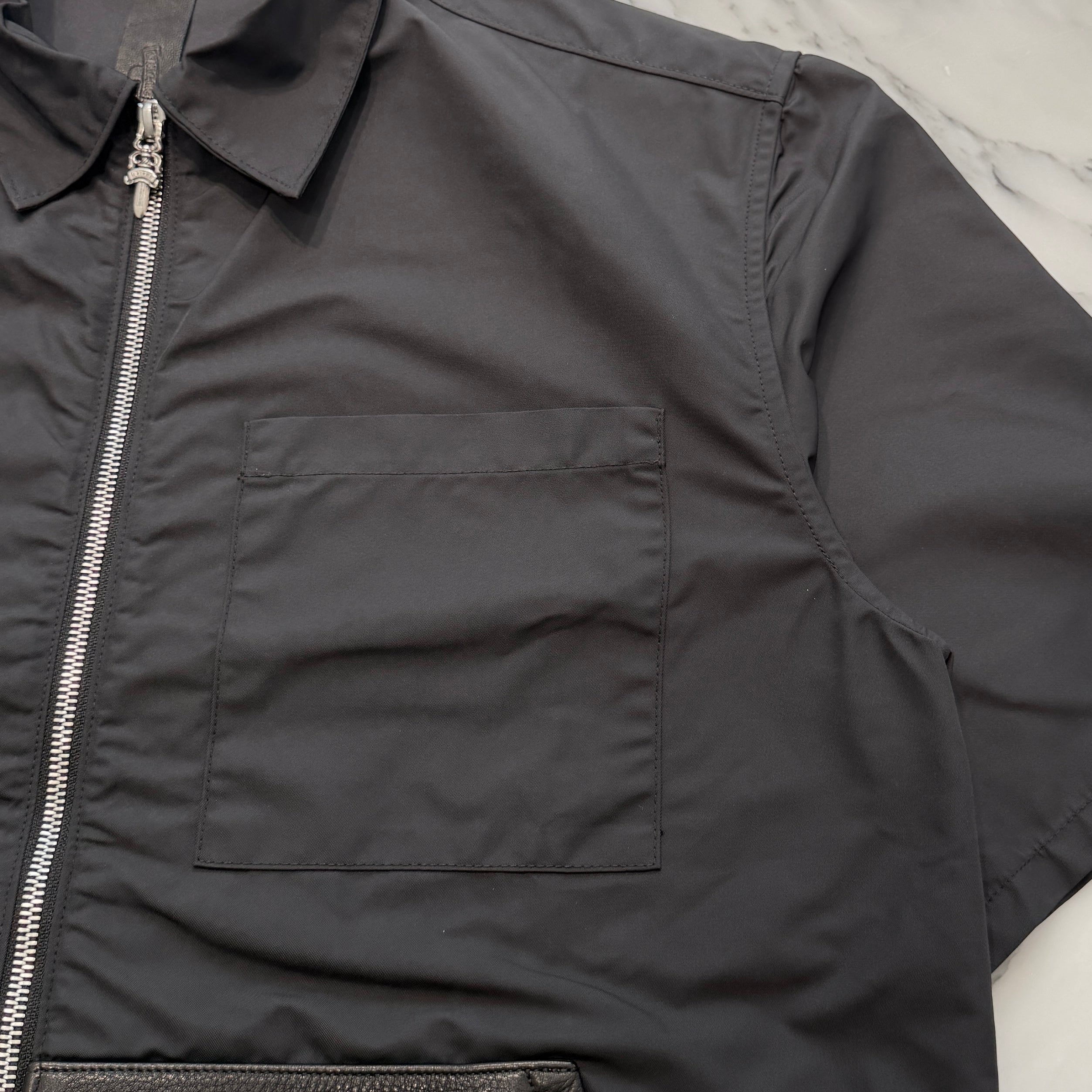 CHROME HEARTS Y NOT Carpenter Leather Pocket Nylon Zip Shirt Size