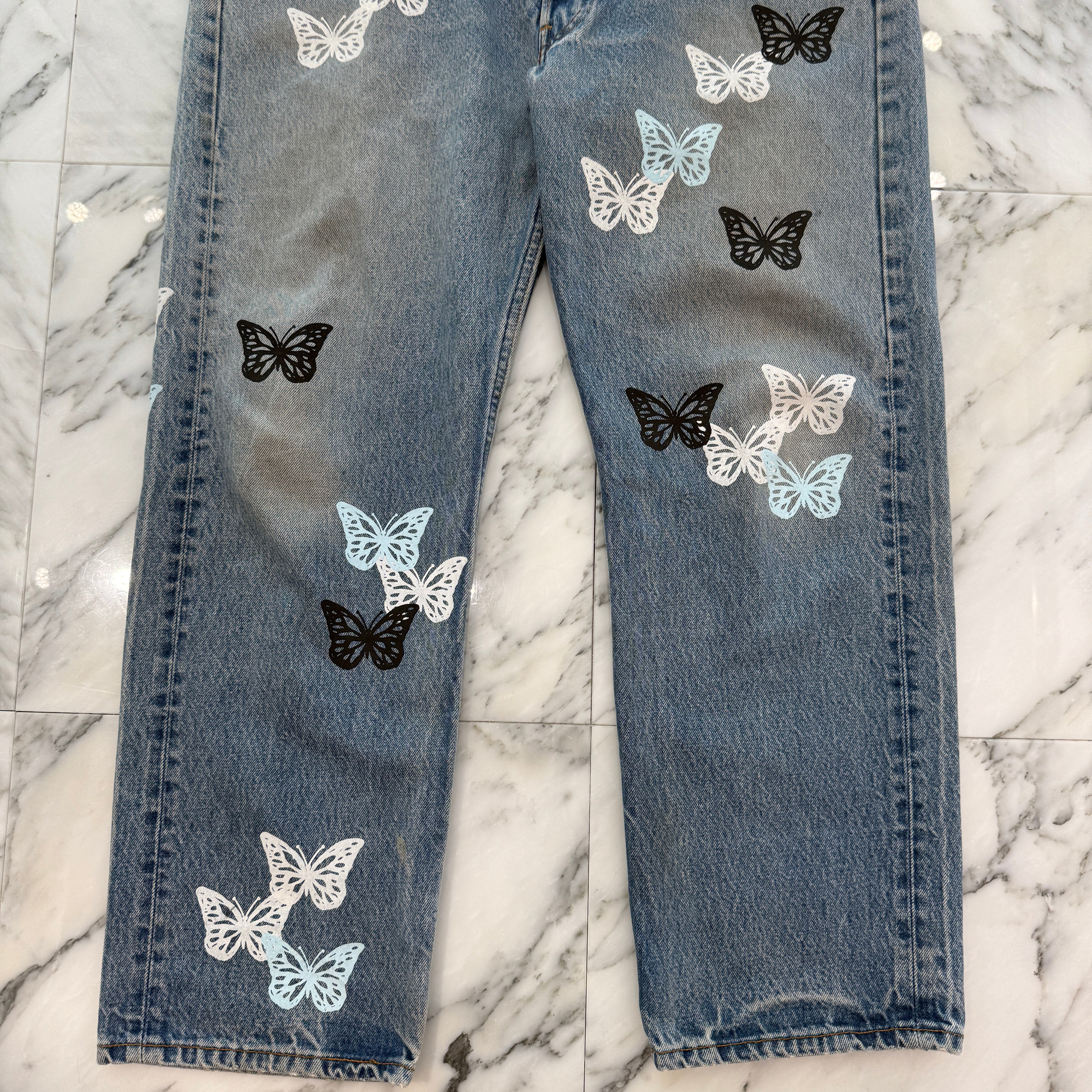 ABOUT DREAMS Butterfly Jeans Size W40×L31 アバウトドリームズ バタフライジーンズ インディゴ×ブラック×ブルー サイズW40×L31
