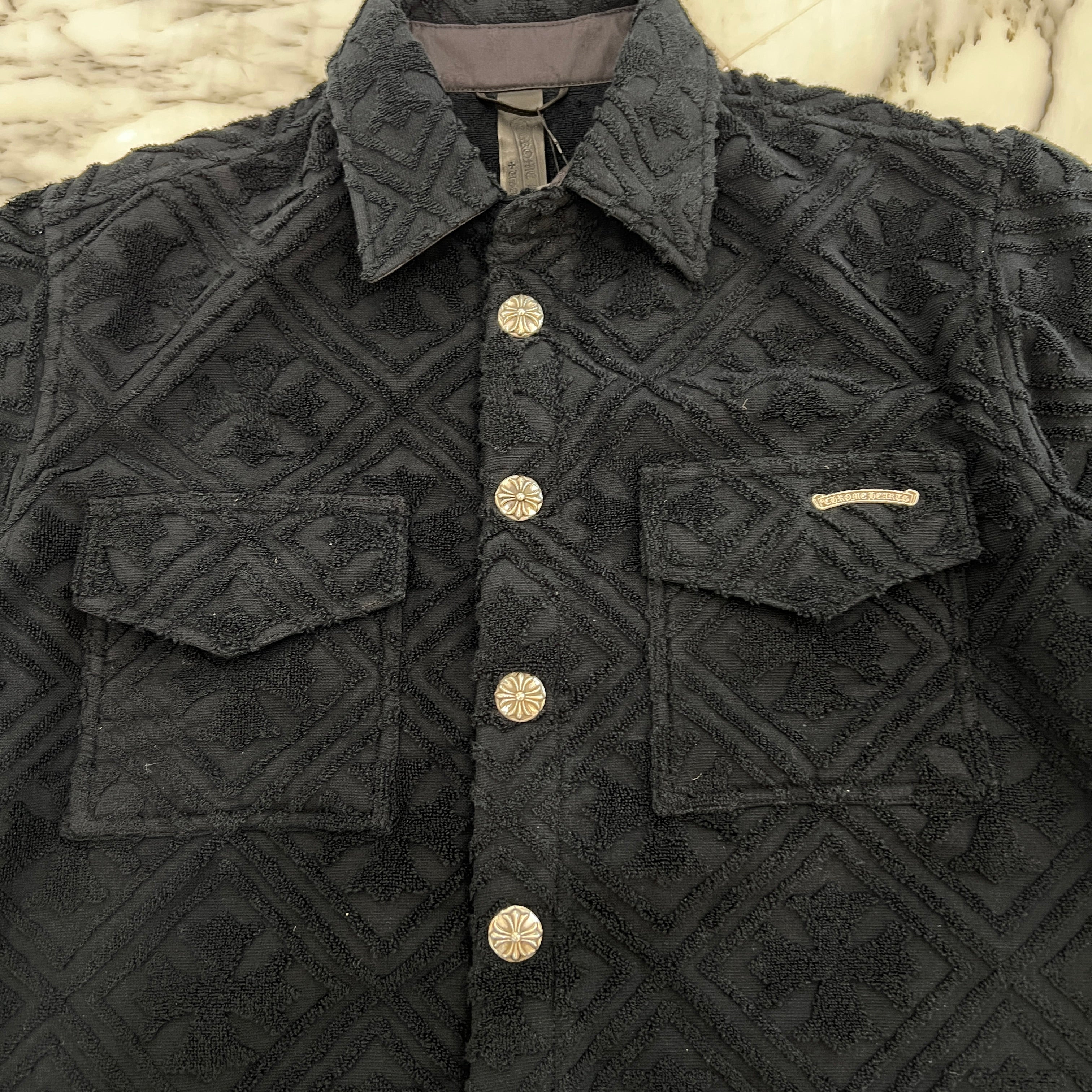 CHROME HEARTS Y NOT CH Plus Pattern Pile Terry Shirt Size L クロムハーツ ワイノット CHプラス総柄 パイル地 テリー シャツ サイズL