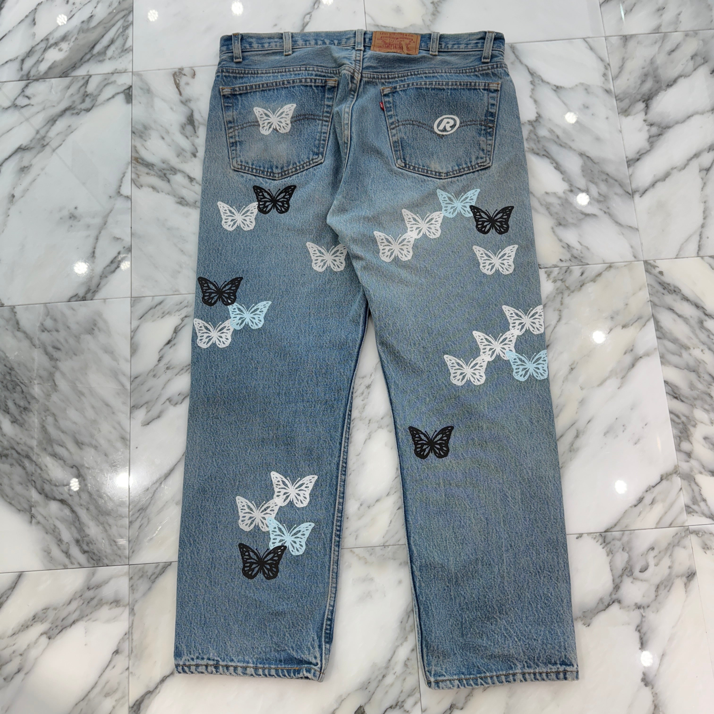ABOUT DREAMS Butterfly Jeans Size W40×L31 アバウトドリームズ バタフライジーンズ インディゴ×ブラック×ブルー サイズW40×L31