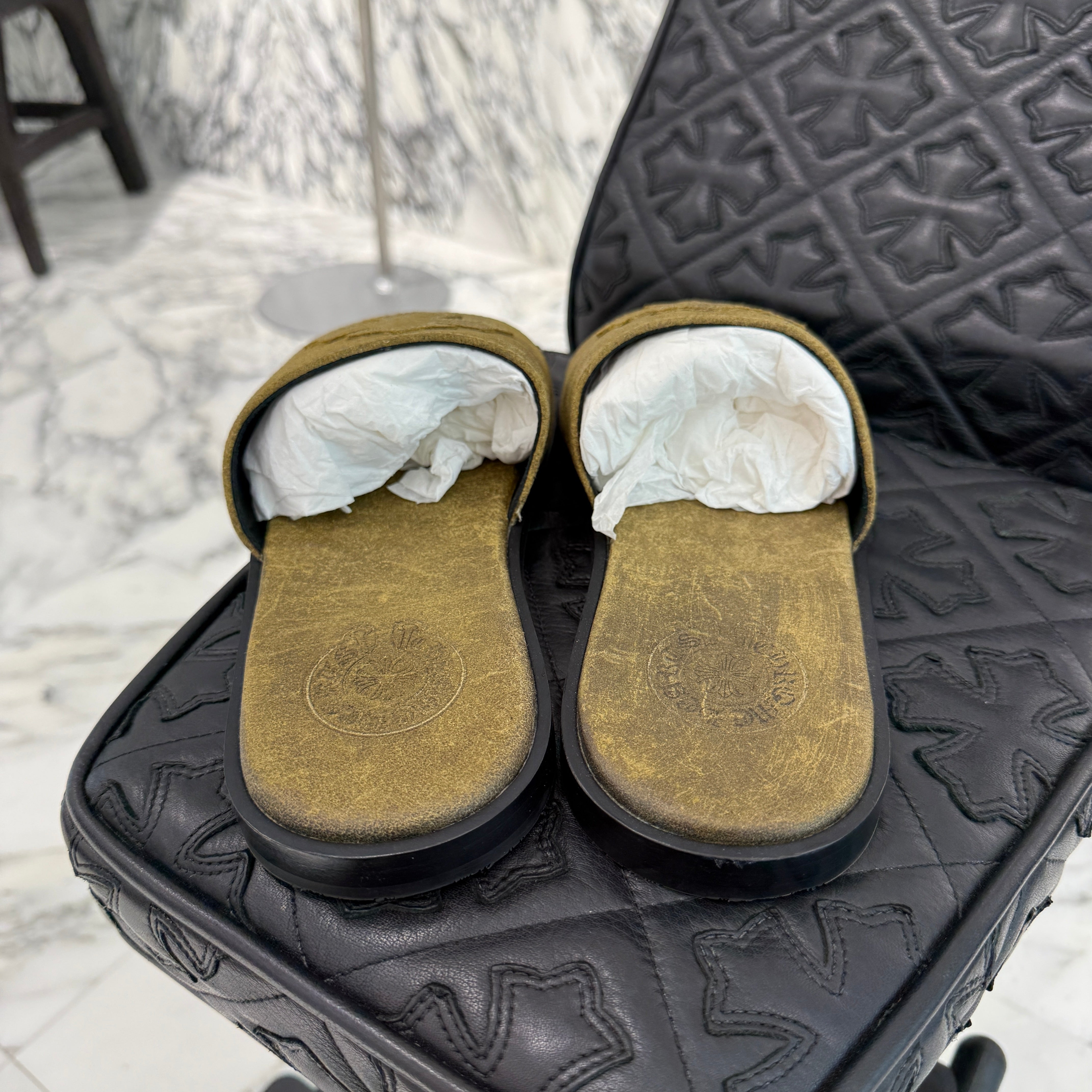 CHROME HEARTS Suede Leather Cross Patch Sandals Size 41 クロムハーツ スエード レザークロスパッチ サンダル サイズ41