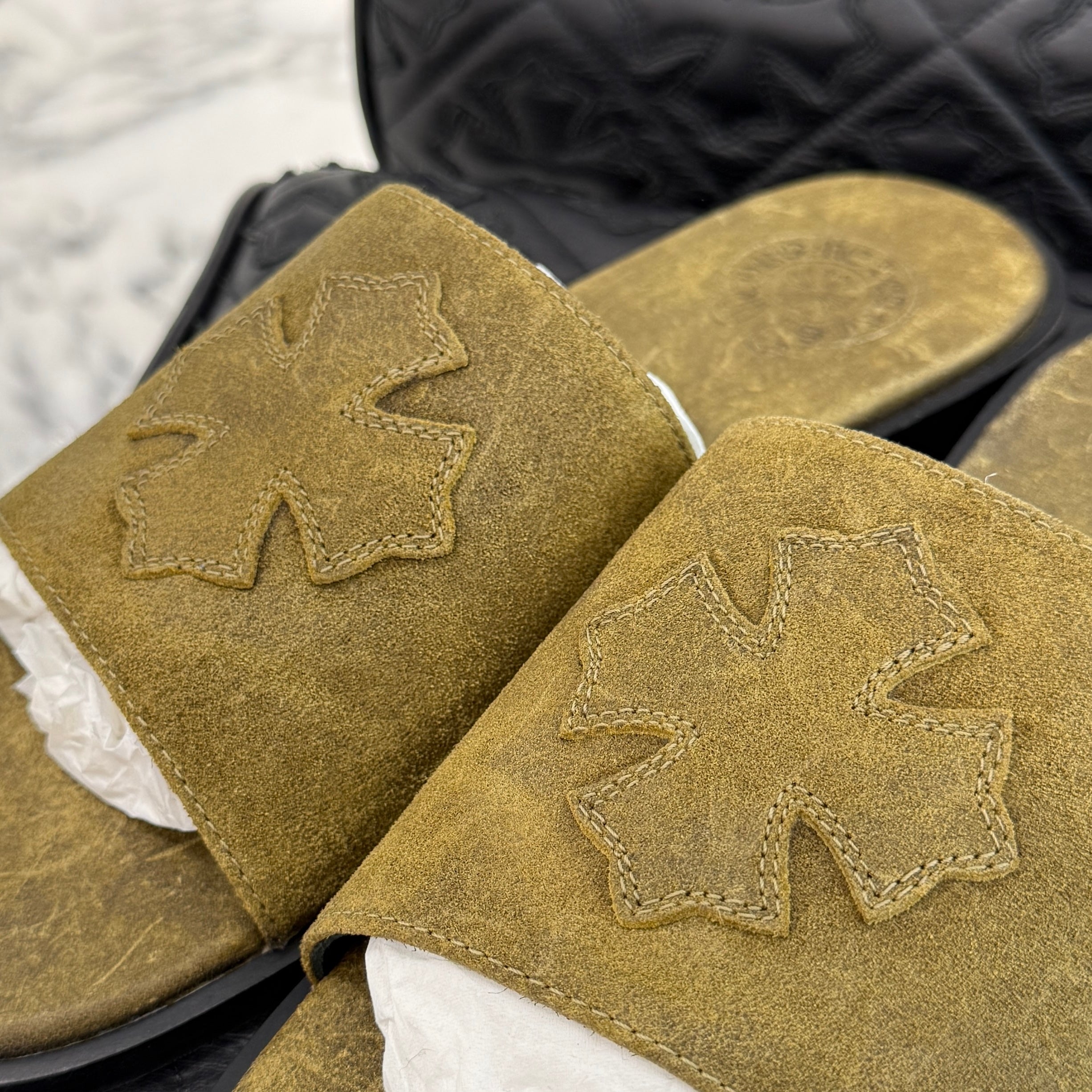 CHROME HEARTS Suede Leather Cross Patch Sandals Size 41 クロムハーツ スエード レザークロスパッチ サンダル サイズ41