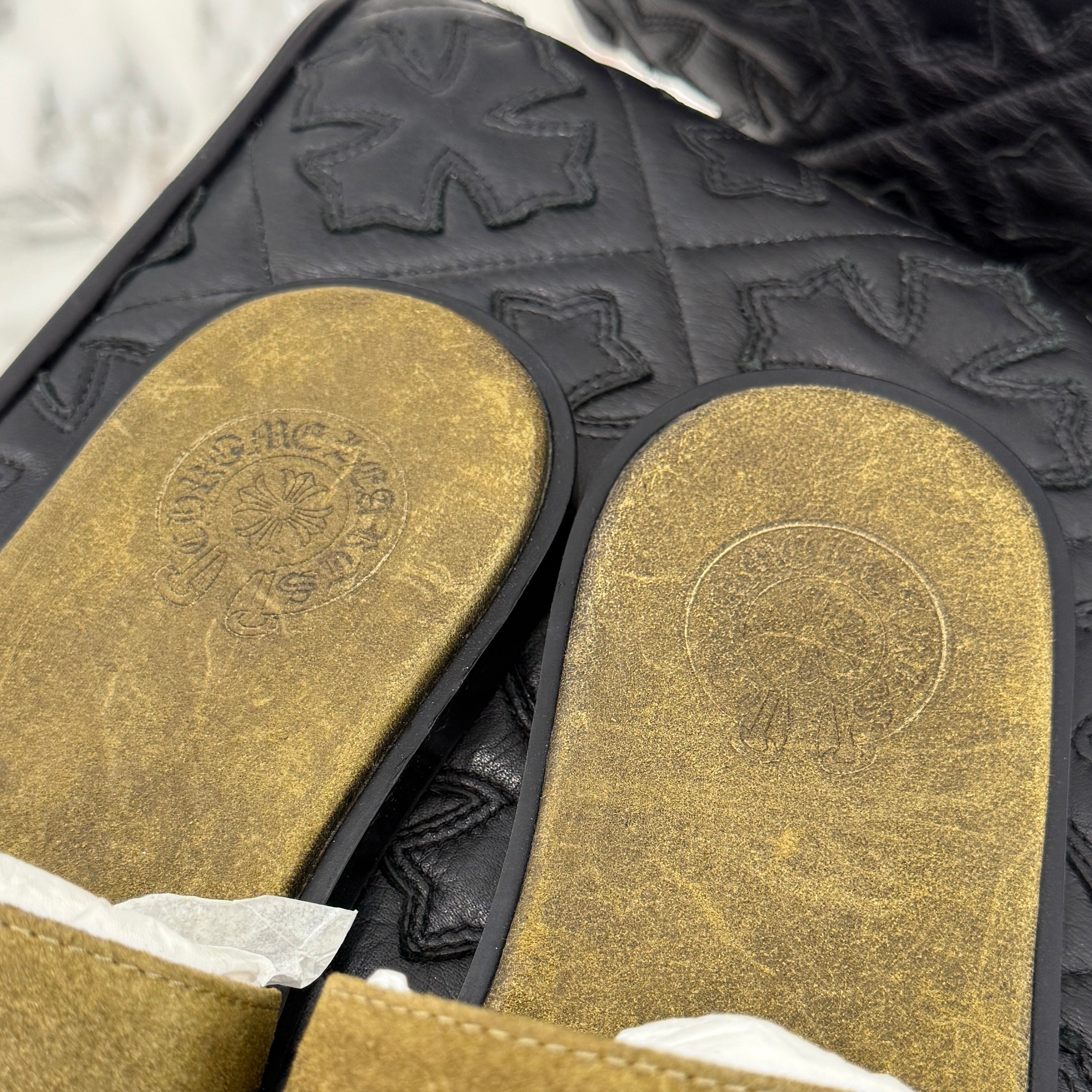 CHROME HEARTS Suede Leather Cross Patch Sandals Size 41 クロムハーツ スエード レザークロスパッチ サンダル サイズ41