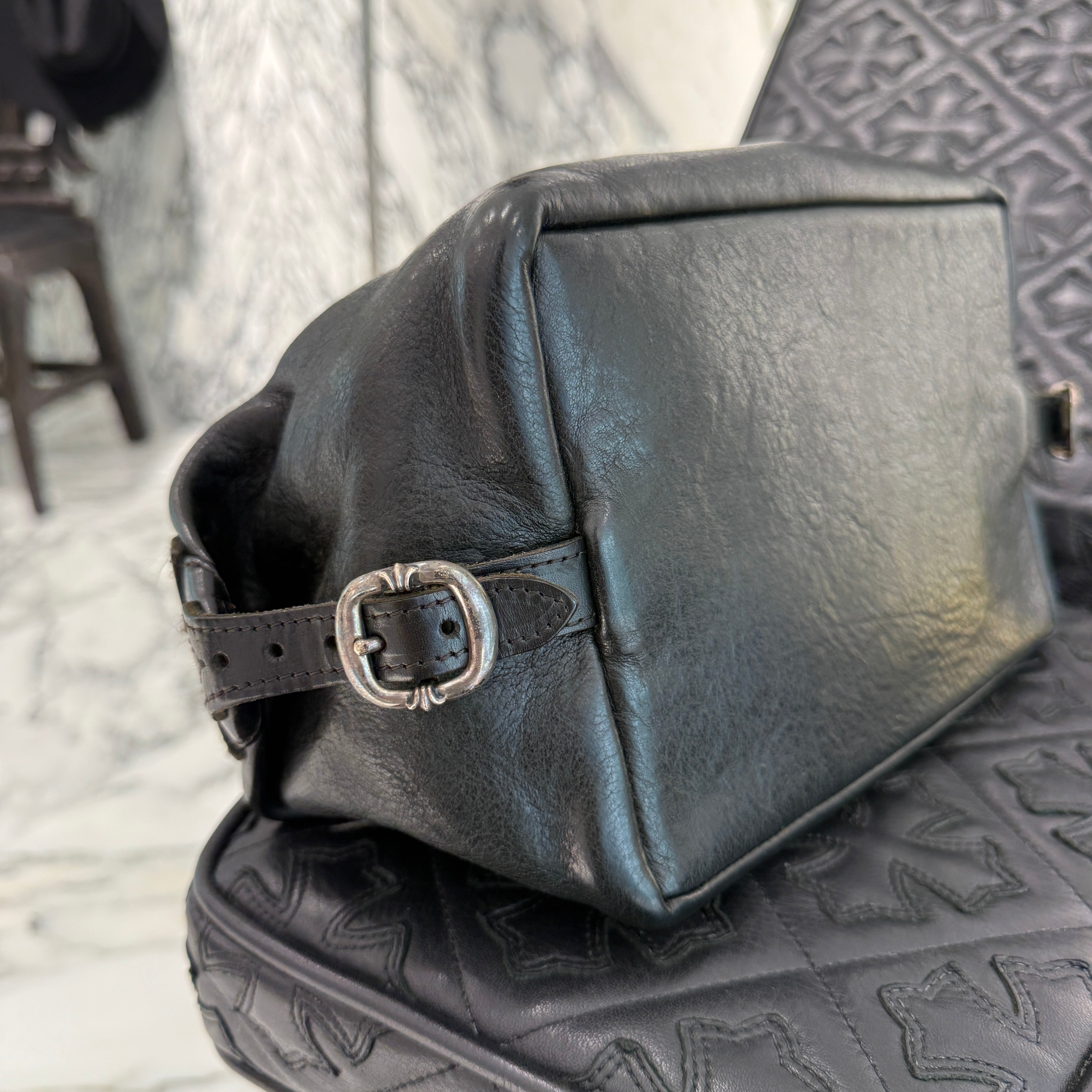 CHROME HEARTS Large Cross Leather Shaving Bag クロムハーツ ラージクロス レザーシェービングバッグ