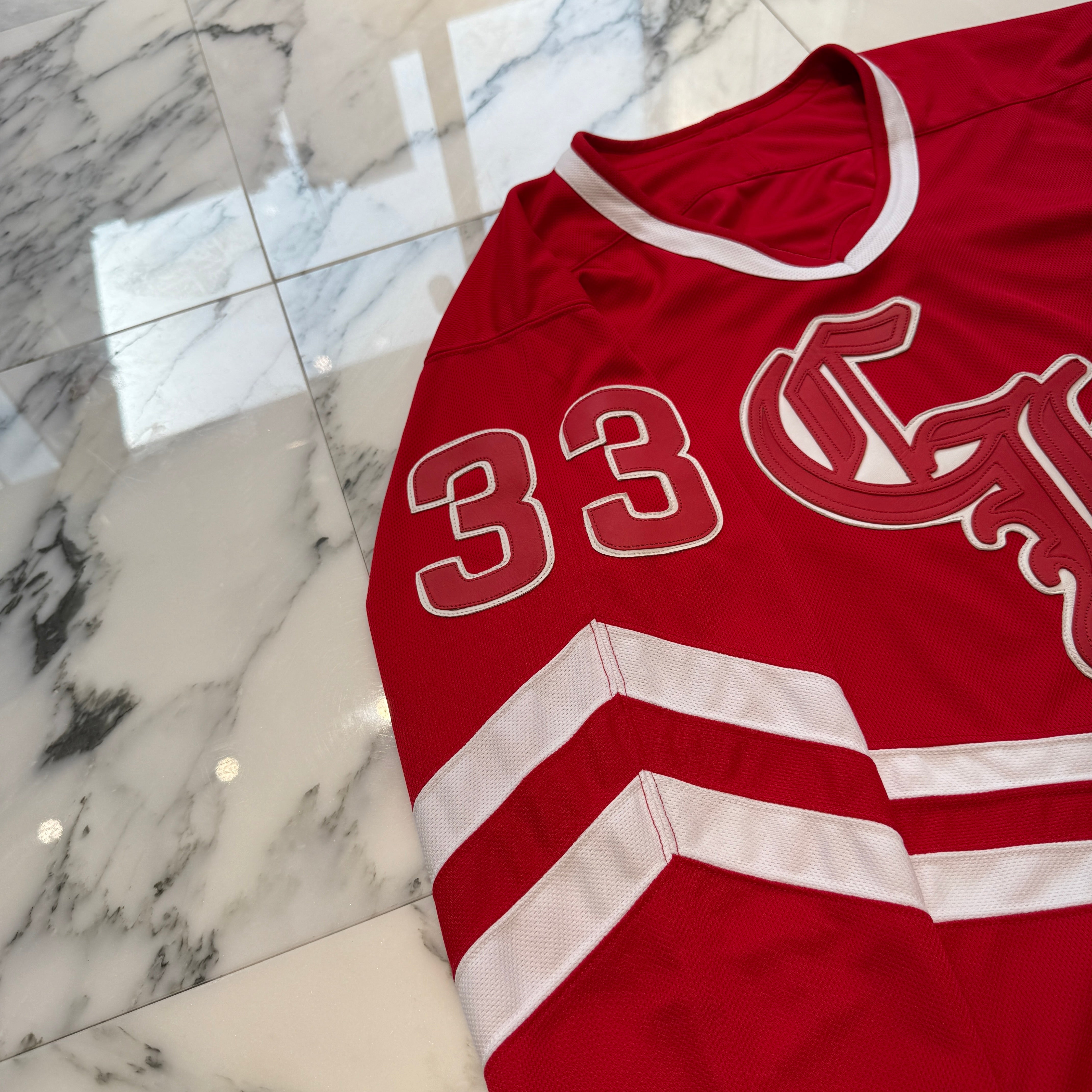 CHROME HEARTS × MATTY BOY Leather Chomper Patch Hockey Jersey Long Sleeve Tee Size M クロムハーツ×マティボーイ レザーチョンパーパッチ ホッケージャージー ロングスリーブTシャツ サイズＭ