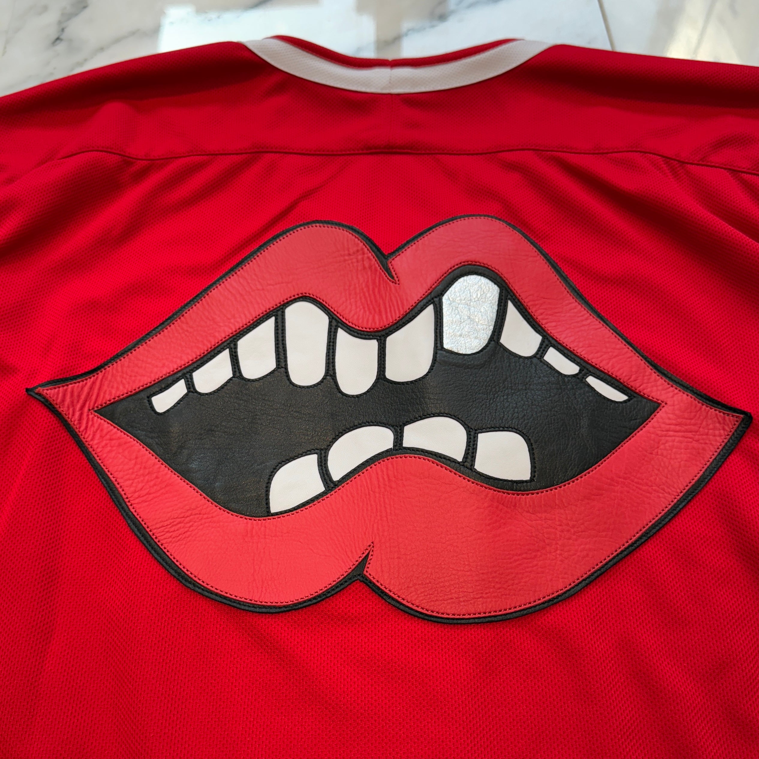 CHROME HEARTS × MATTY BOY Leather Chomper Patch Hockey Jersey Long Sleeve Tee Size M クロムハーツ×マティボーイ レザーチョンパーパッチ ホッケージャージー ロングスリーブTシャツ サイズＭ