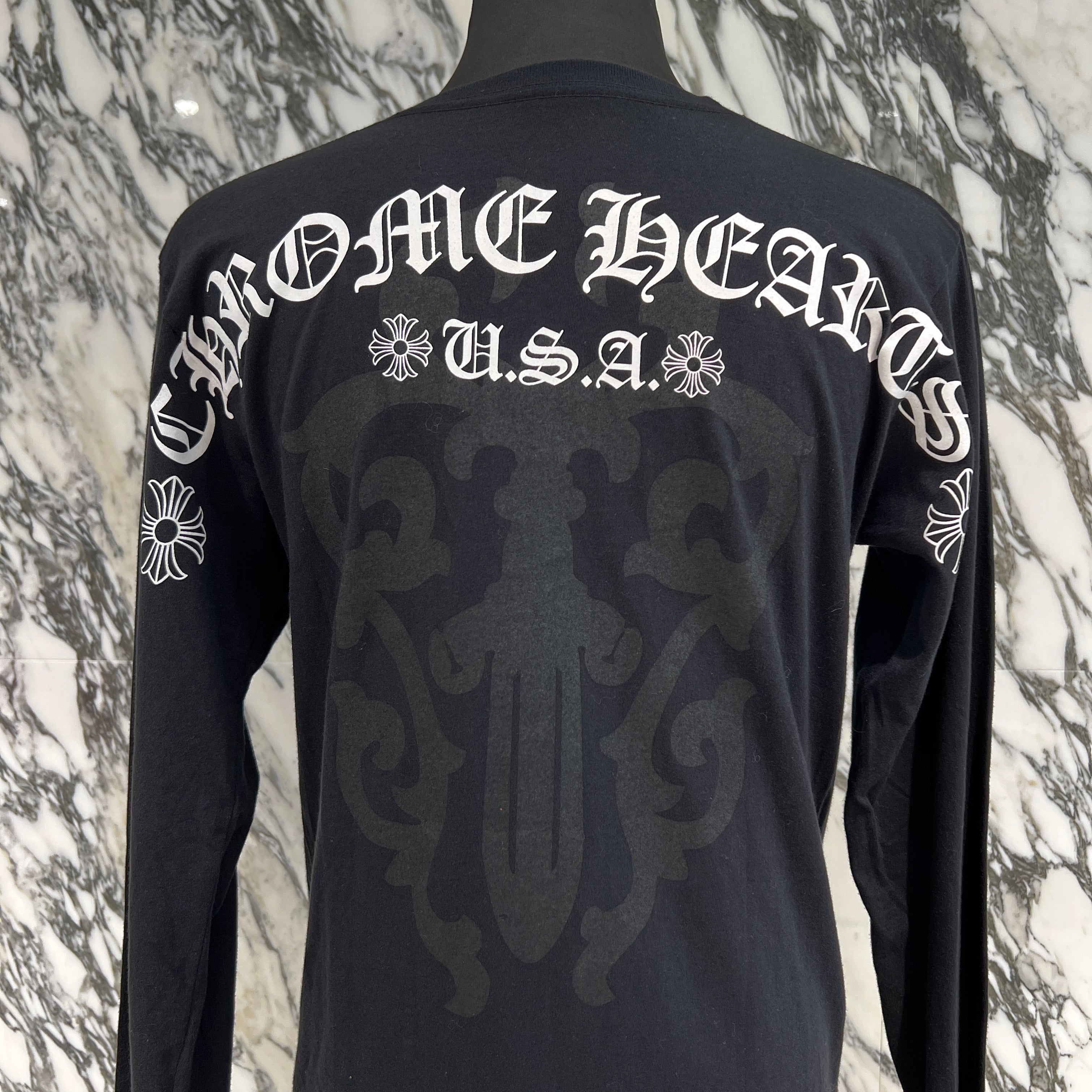 CHROME HEARTS Back Dagger Arch Logo USA Long Sleeve Tee Size S クロムハーツ バックダガー アーチロゴ USA ロングスリーブ Tシャツ サイズS