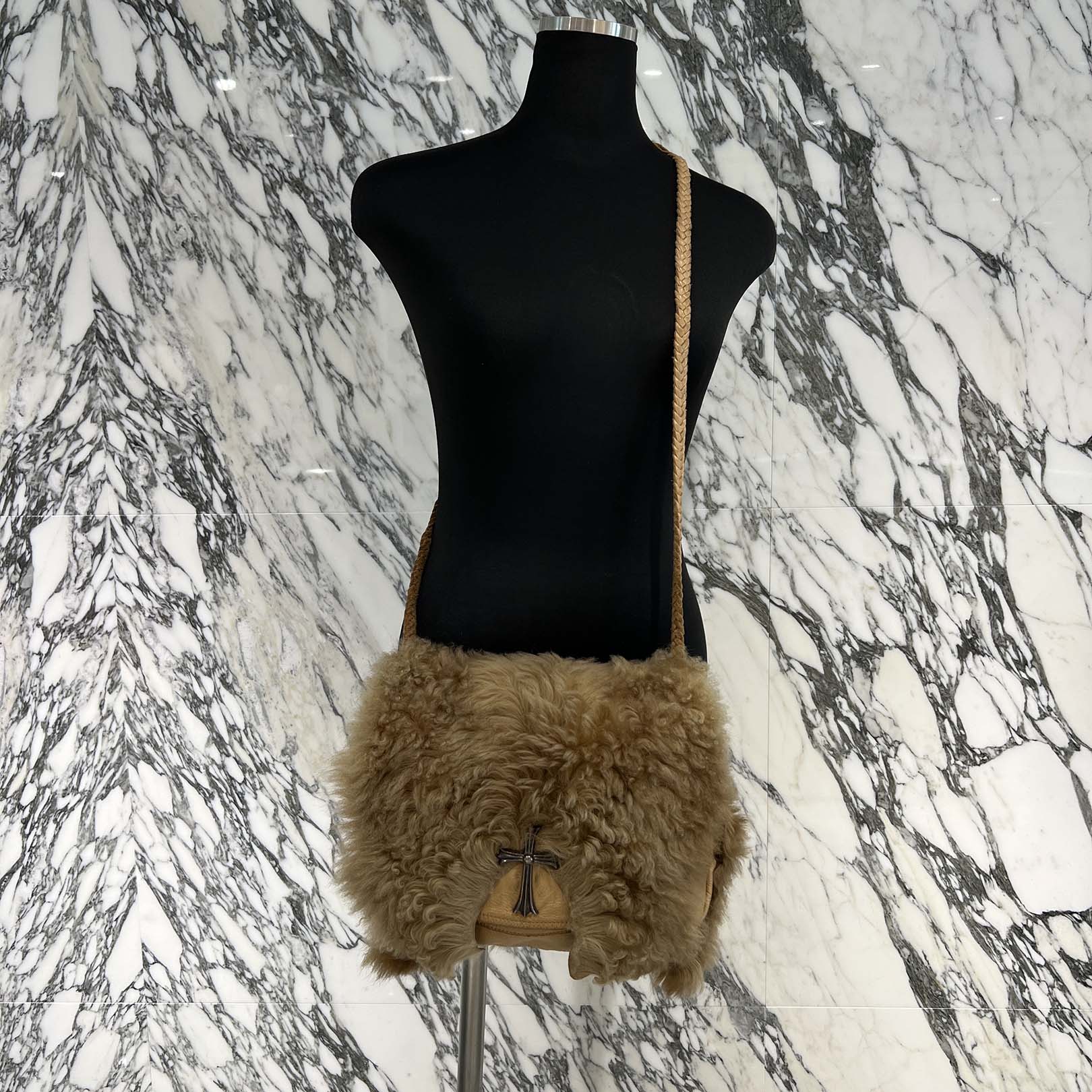 CHROME HEARTS Large Cross Mouton fur Miss Bean Bag クロムハーツ ラージクロス ムートンファー ミス ビーン バッグ