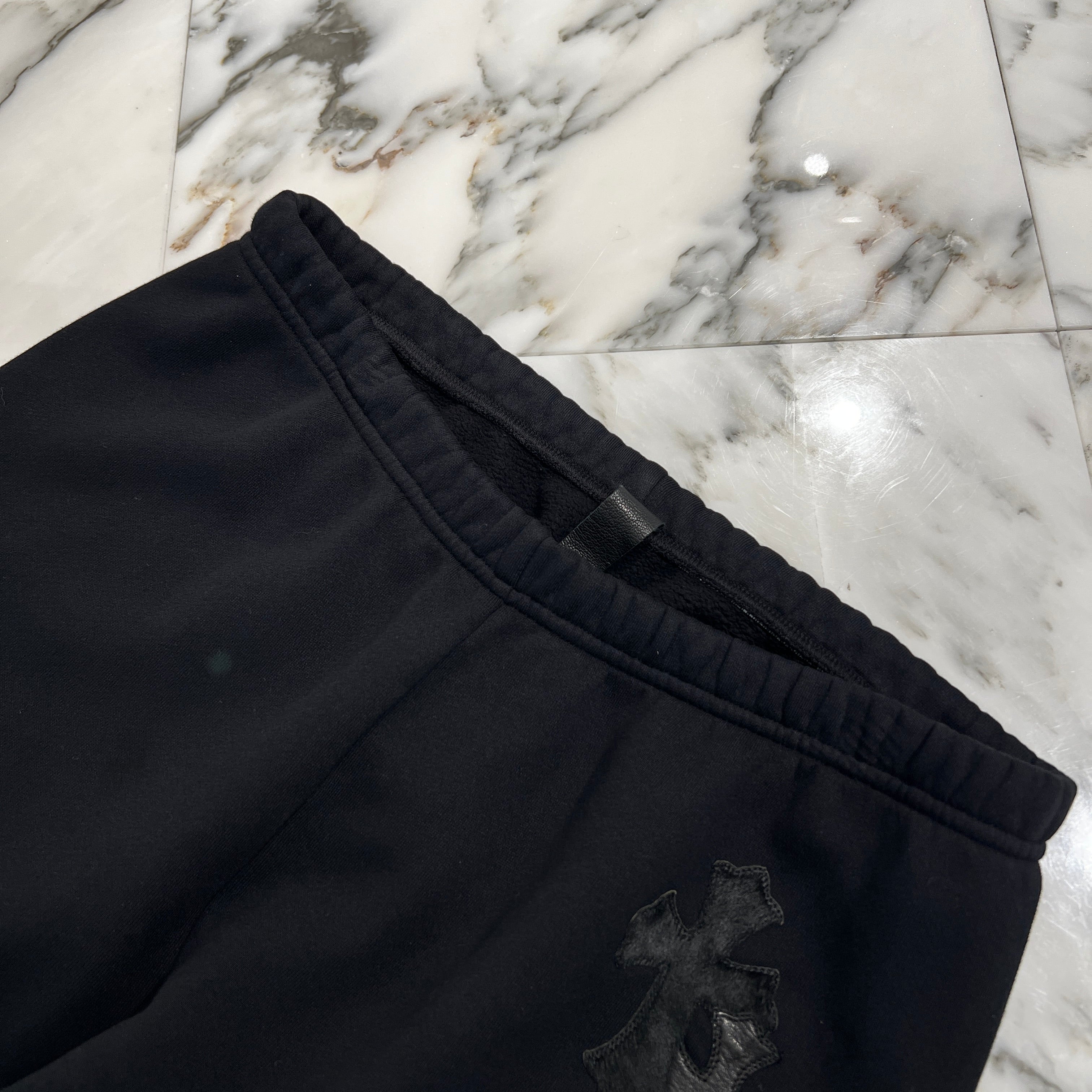 CHROME HEARTS GRP Y NOT Harako Patent Leather Cross Patch Sweat Pants Size M クロムハーツ ワイノット ハラコ パテント レザー クロスパッチ スウェットパンツ サイズM