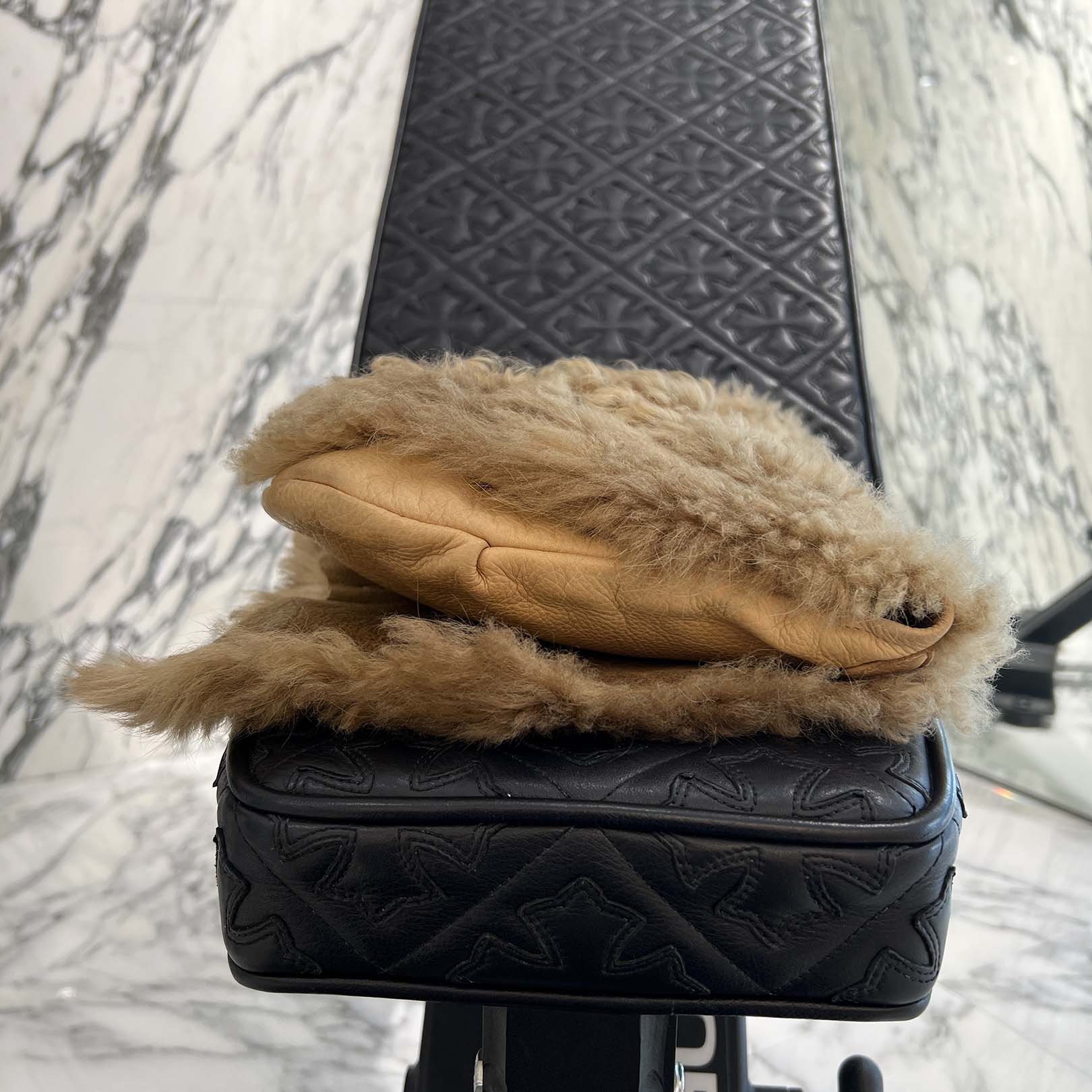 CHROME HEARTS Large Cross Mouton fur Miss Bean Bag クロムハーツ ラージクロス ムートンファー ミス ビーン バッグ