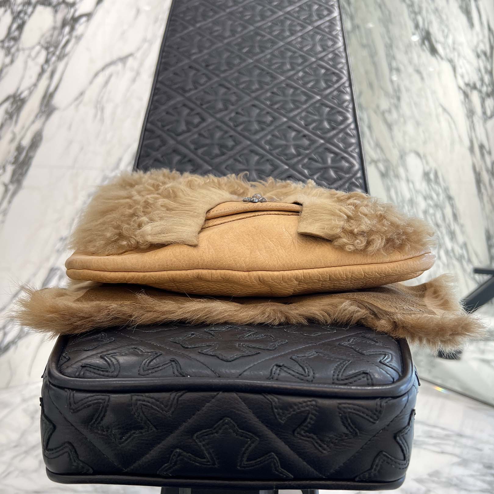 CHROME HEARTS Large Cross Mouton fur Miss Bean Bag クロムハーツ ラージクロス ムートンファー ミス ビーン バッグ