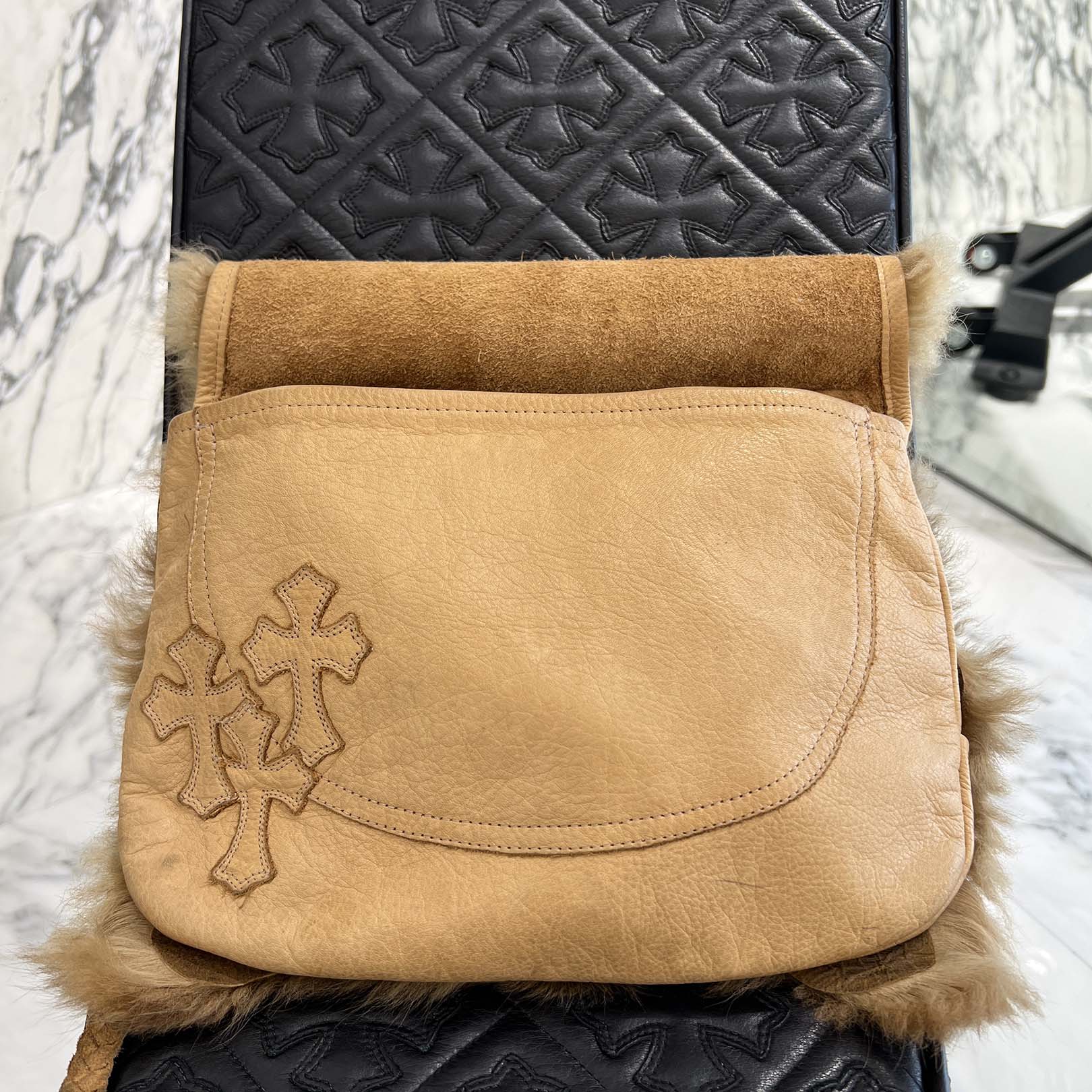 CHROME HEARTS Large Cross Mouton fur Miss Bean Bag クロムハーツ ラージクロス ムートンファー ミス ビーン バッグ