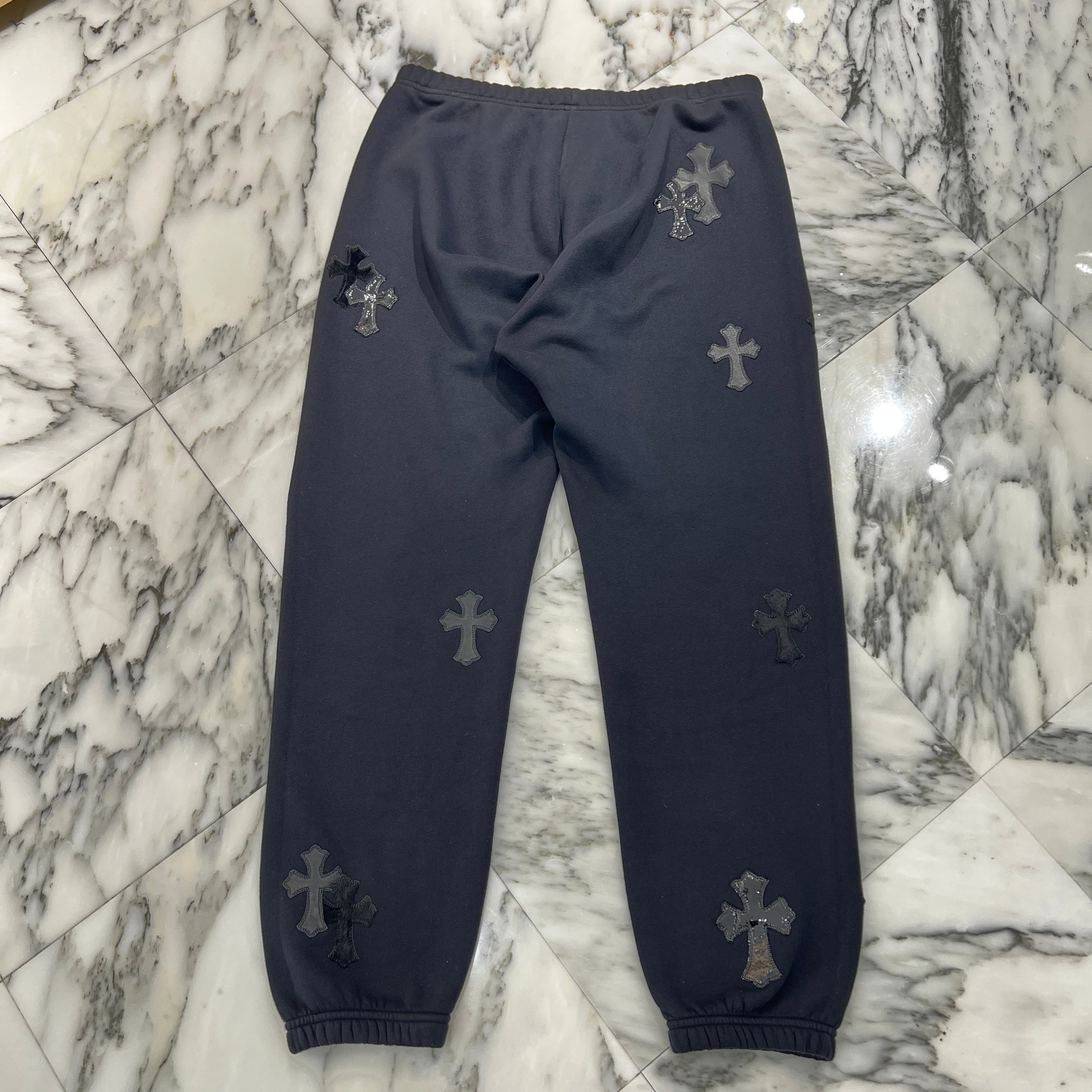 CHROME HEARTS GRP Y NOT Harako Patent Leather Cross Patch Sweat Pants Size M クロムハーツ ワイノット ハラコ パテント レザー クロスパッチ スウェットパンツ サイズM