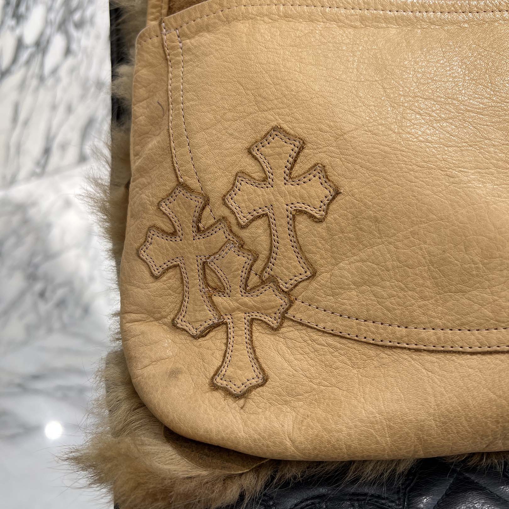 CHROME HEARTS Large Cross Mouton fur Miss Bean Bag クロムハーツ ラージクロス ムートンファー ミス ビーン バッグ