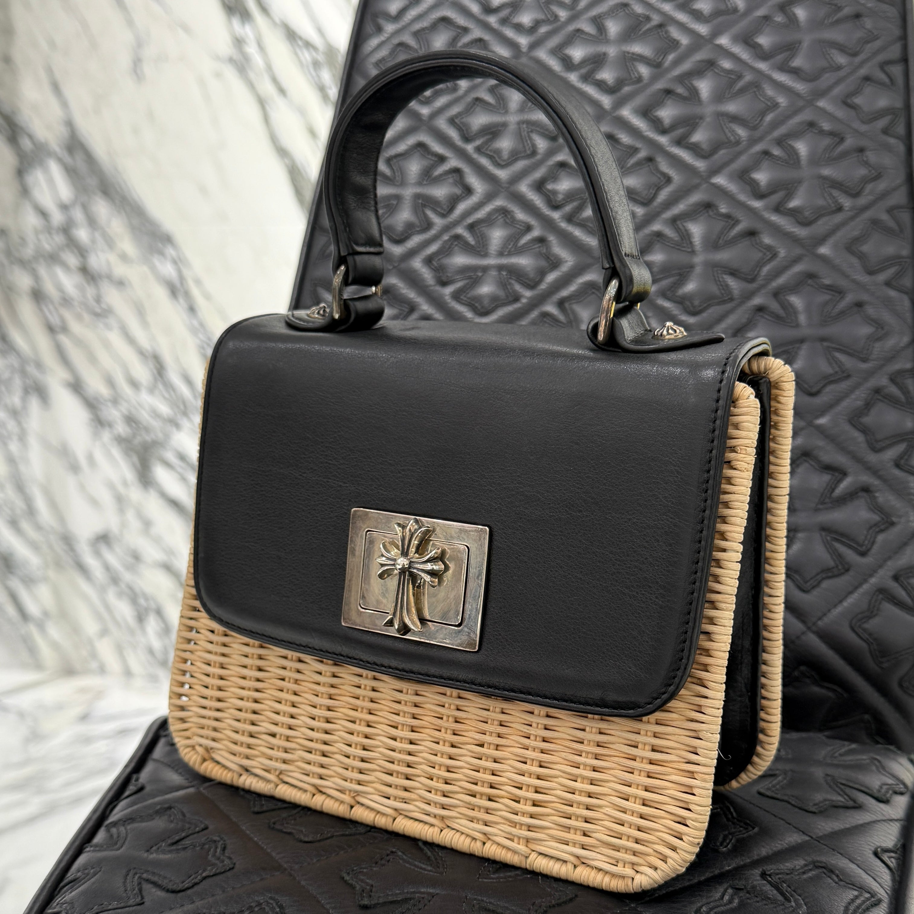 CHROME HEARTS CH Cross Leather Straw Bag クロムハーツ CHクロス レザー ストローバッグ