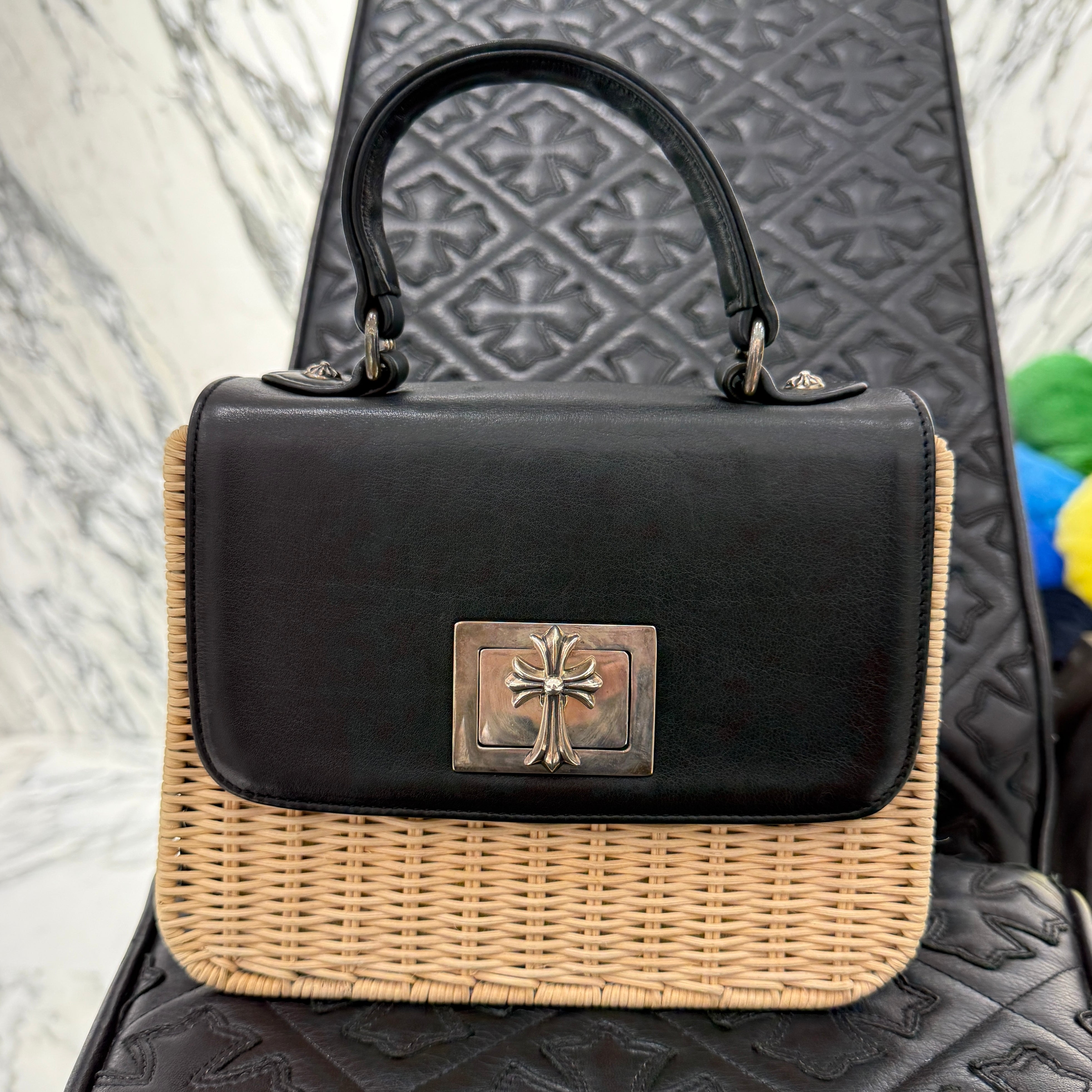 CHROME HEARTS CH Cross Leather Straw Bag クロムハーツ CHクロス レザー ストローバッグ