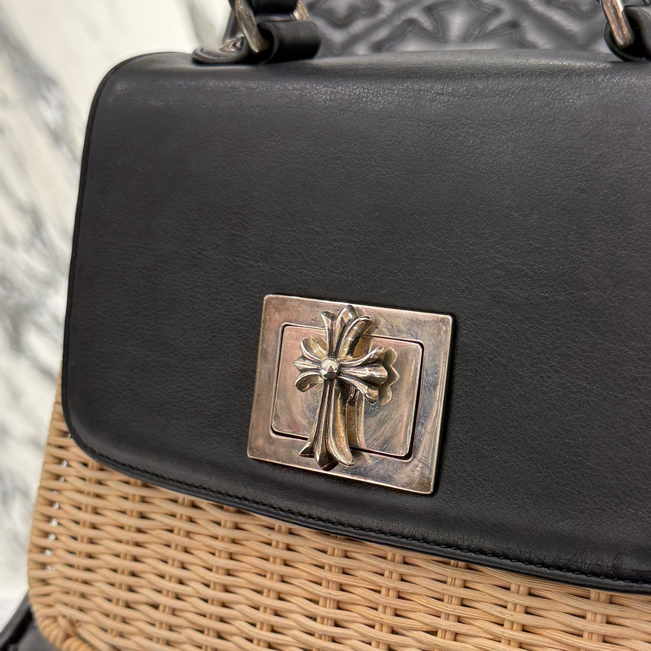 CHROME HEARTS CH Cross Leather Straw Bag クロムハーツ CHクロス レザー ストローバッグ