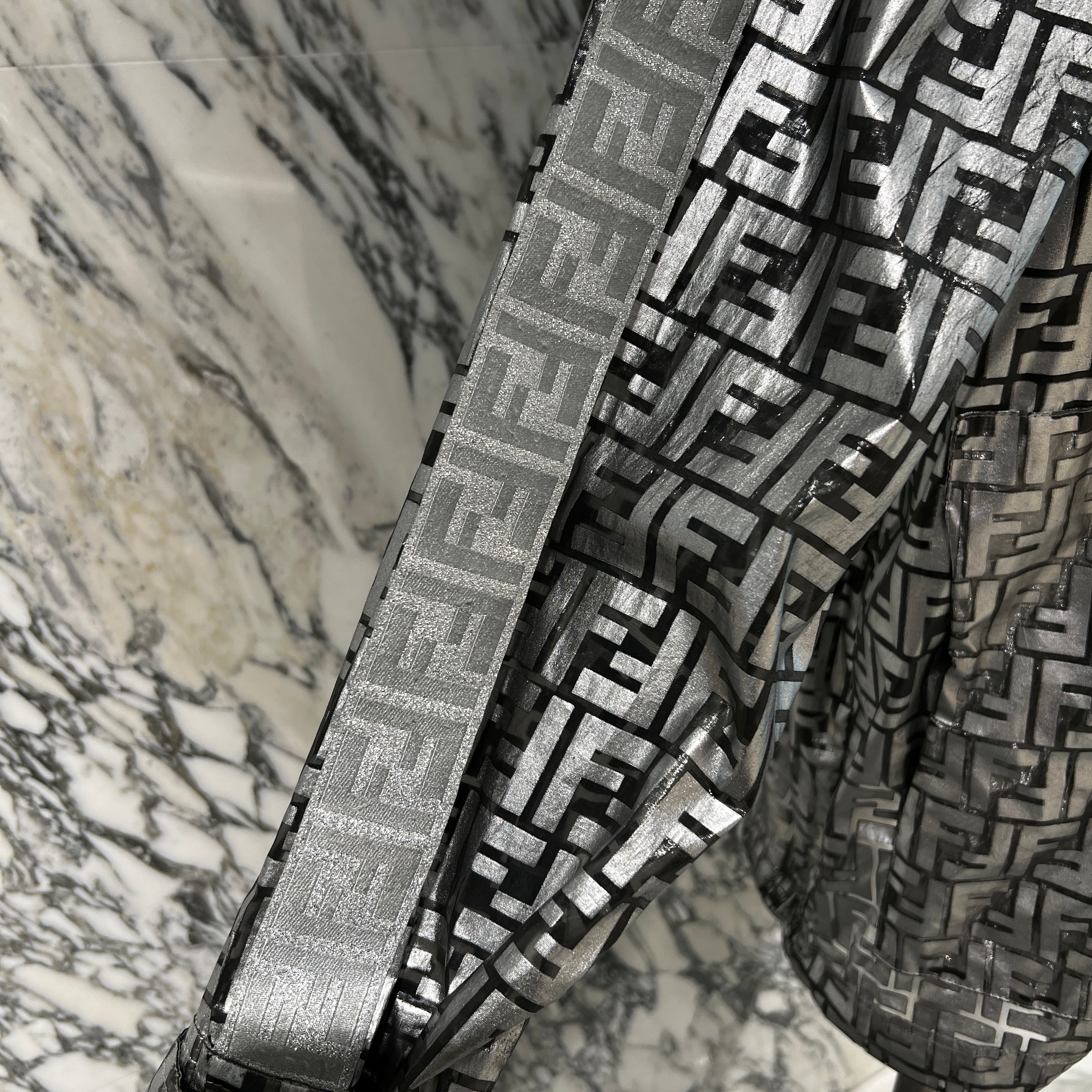 FENDI × Nicki Minaj 2022SS FF Logo Print Silver Nylon Blouson Jacket FAA470 AB3L Size 40 フェンディ × ニッキーミナージュ FFロゴプリント ナイロン ブルゾン ジャケット サイズ40